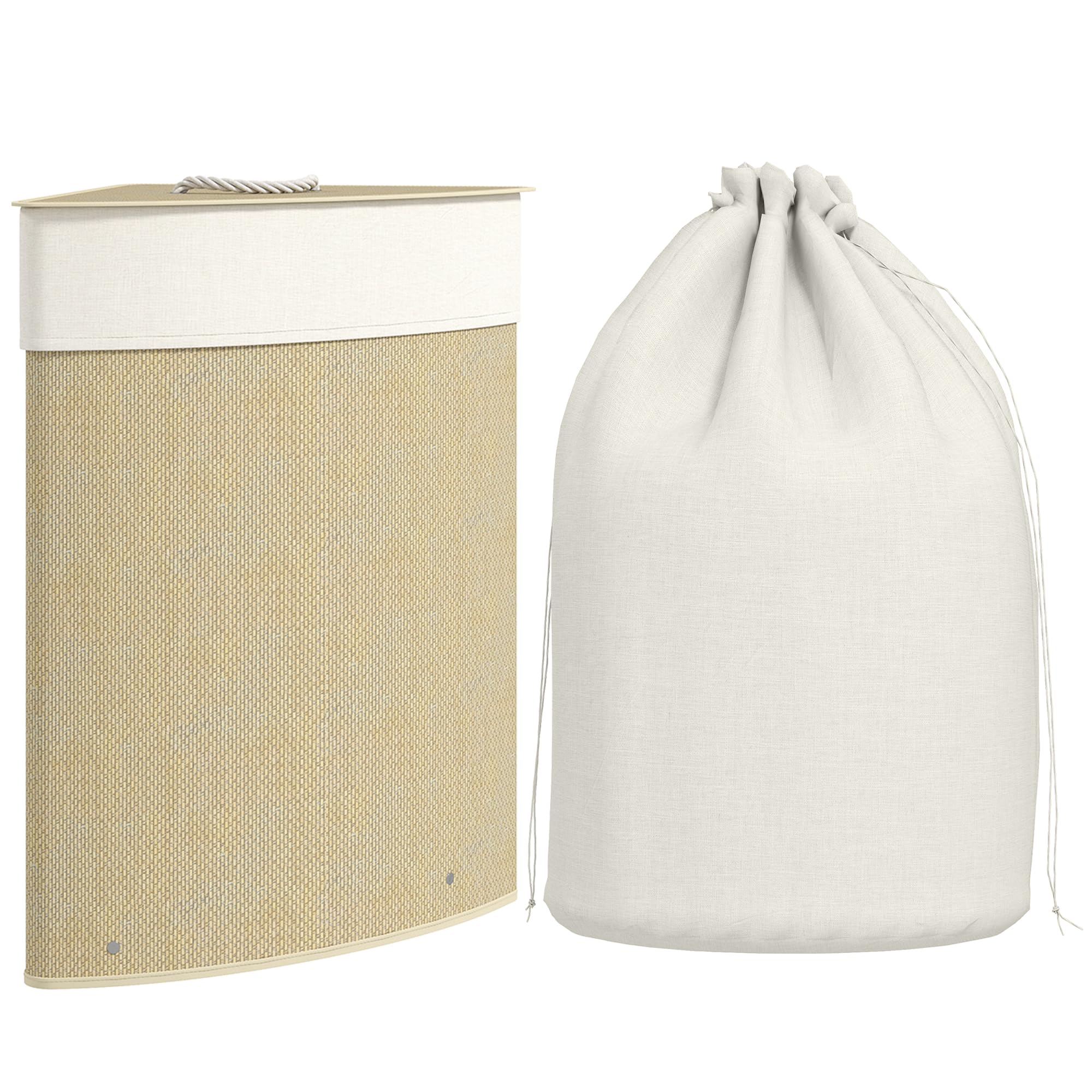 Homcom Nature Wood Finish Bamboo Laundry Basket With Lid 55L Laundry Hamper