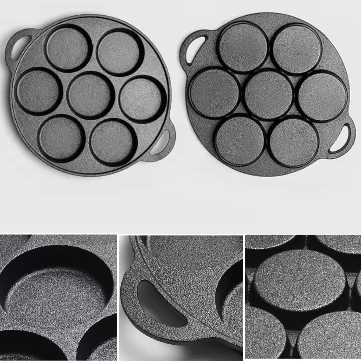Cast Iron Egg Pan Set of 2-2.95 Inch Cast Iron Biscuit Pan - Pre-Seasoned Cookie & Muffin Pan - Even Heat Distribution for Perfect Brownies - Image 5