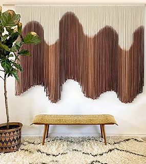 IOWER Cordón de macramé para colgar en la pared, color marrón, teñido por inmersión, grande, hecho a mano, arte de fibra, decoración de pared bohemia para dormitorio, sala de estar, 57 pulgadas de