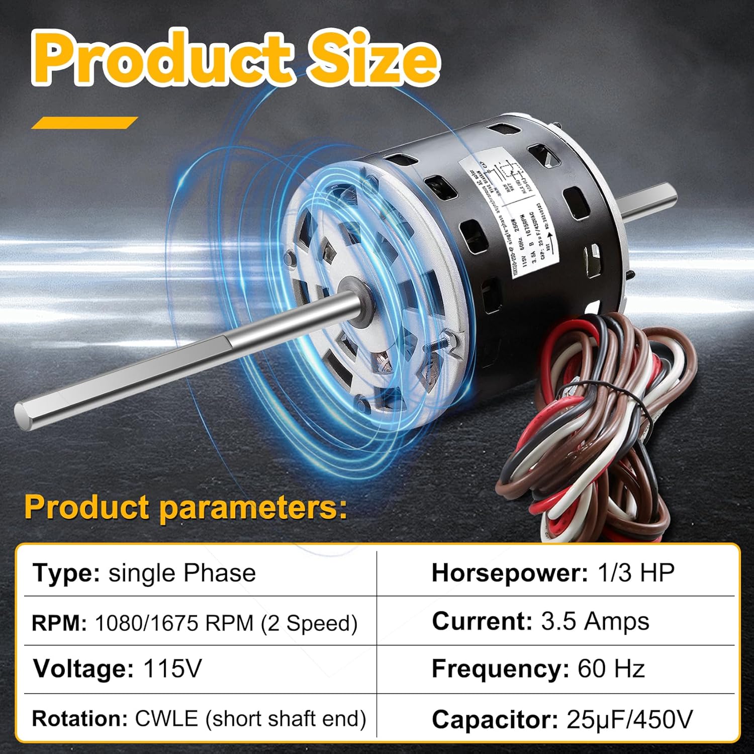 D1092 RV Air Conditioner Motor with Capacitor, Replaces for Fasco D1092, Y6L457D01L, 1468-306, 7855MVA-A11U, 1468A3069, 7184-0156, Replaces for Coleman Mach RV AC Fan Motor, 1/3 HP, 115 Volts