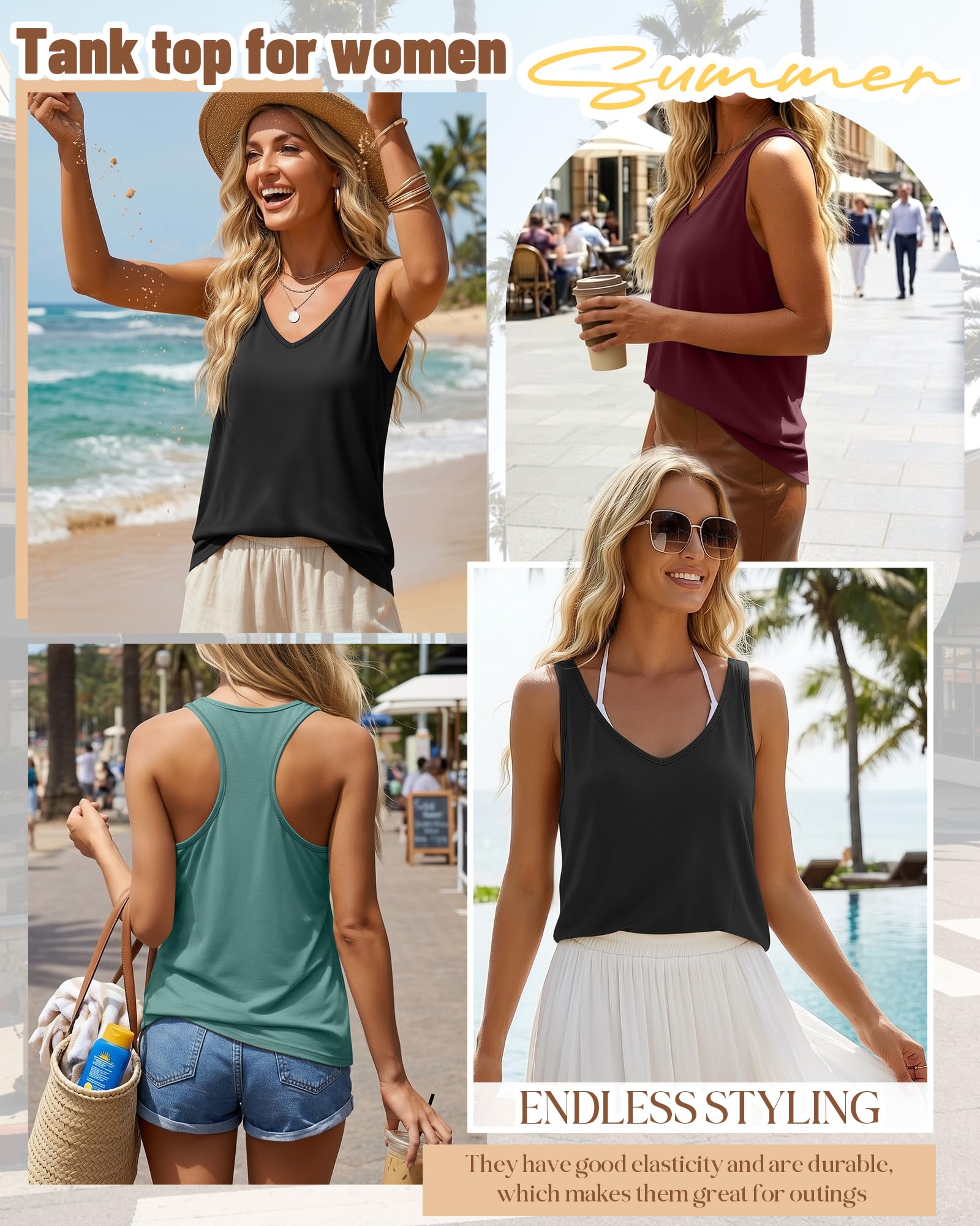 Geyoga - Paquete de 3 Camisetas sin Mangas para Mujer, Estilo Veraniego, Cuello en V, Espalda Deportiva, Corte Holgado, Informales, sin Mangas, Ideales para Hacer Ejercicio, Yoga y Deportes.