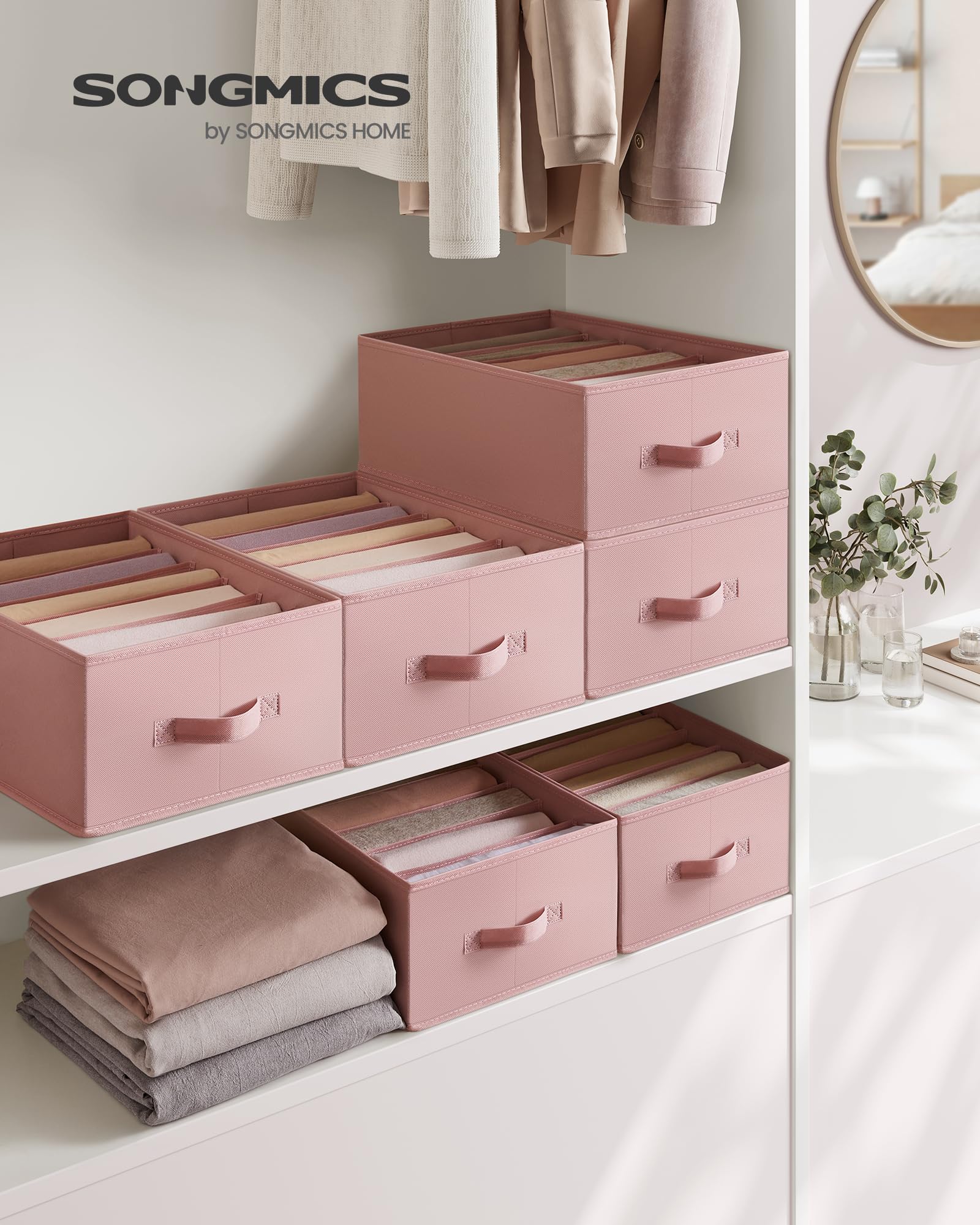 SONGMICS Set of 4 Drawer Organisers, 6-Compartment Closet Organisers, Foldable Wardrobe Clothes Organisers, 42 x 30 x 17 cm - Image 2