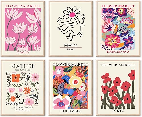 RETRART Pósteres de mercado de flores, arte de pared de Matisse, impresiones artísticas de pared de mercado de flores, pósteres vintage de Matisse e