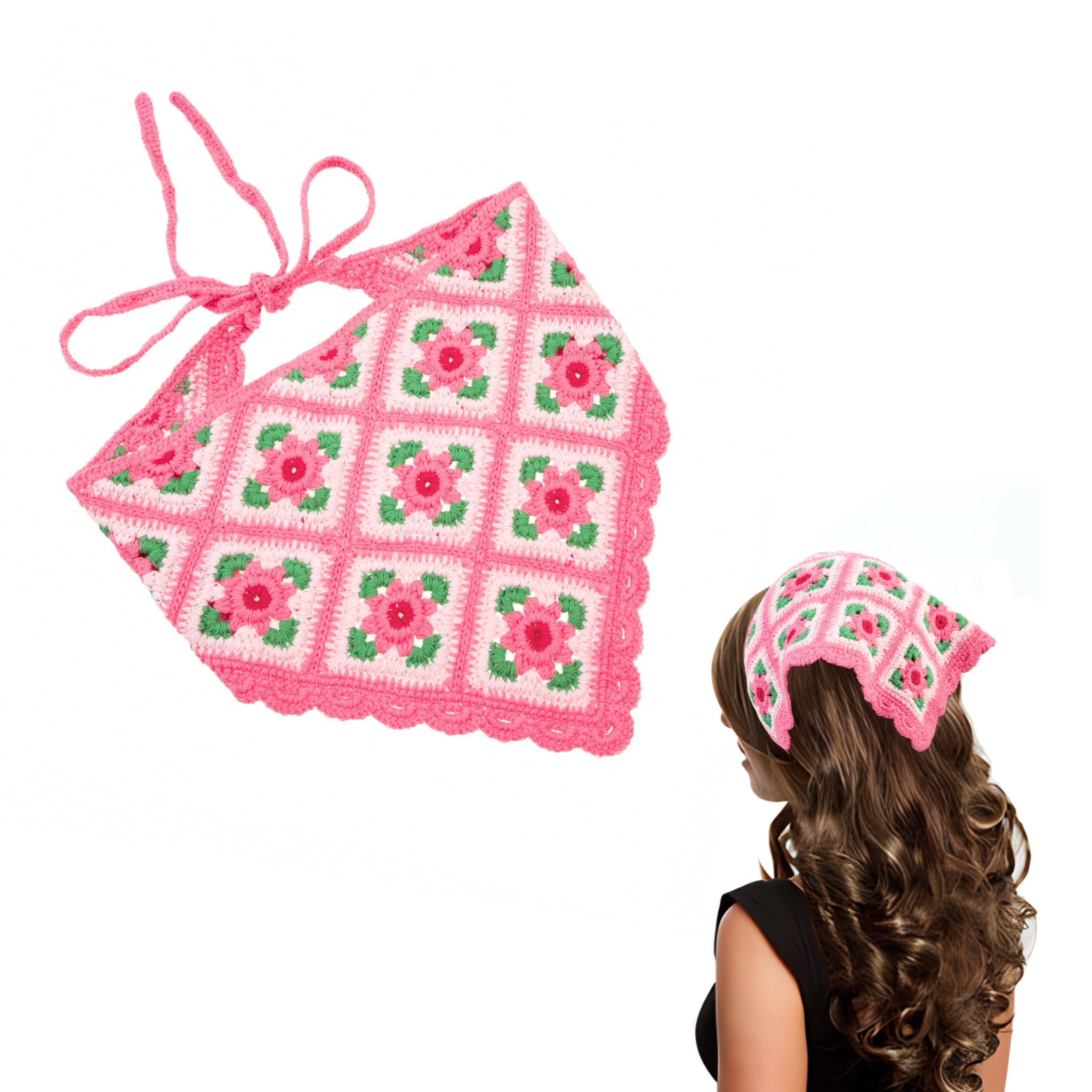 OSOPLAY Handmade Crochet Triangle Bandana with Cute Animal Patterns Elegant Adorable Kerchief