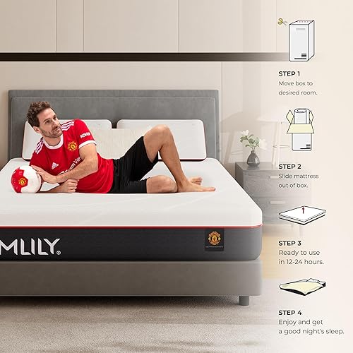 Miniatura 7 de MLILY Colchón de espuma viscoelástica de tamaño matrimonial, colchón de soporte mediano de 10 pulgadas en una caja, Manchester United, sueño fresco