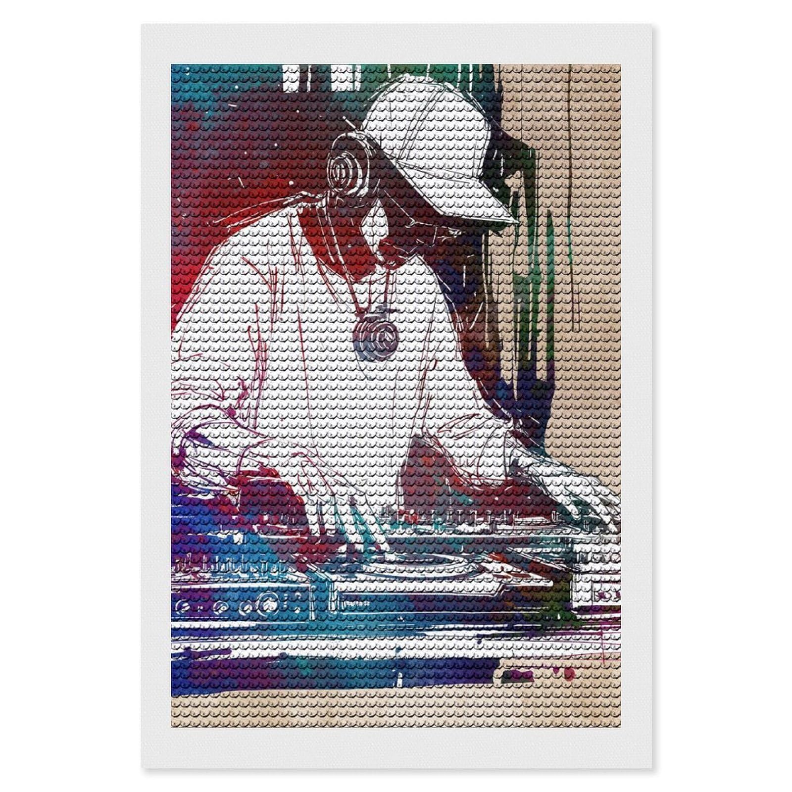 Junmoney DJ Watercolor Art Diamond Painting Kit 8"x12", Festive Craft Gift, Bedroom Decor, Full Kit Included, Creative Gift Idea