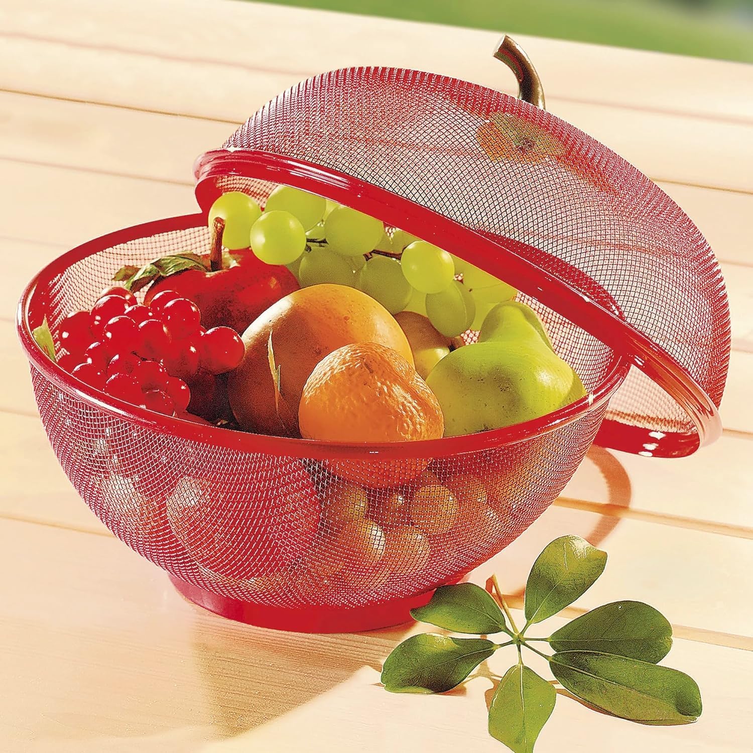 Dhakshy Apple Shape Fruits & Vegetables Basket for Kitchen With Net Cover Lid Steel Big Size for Dinning Home Net Cover Protective Fruits Vegetables Storage Basket For Kitchen (PACK OF 1) 1