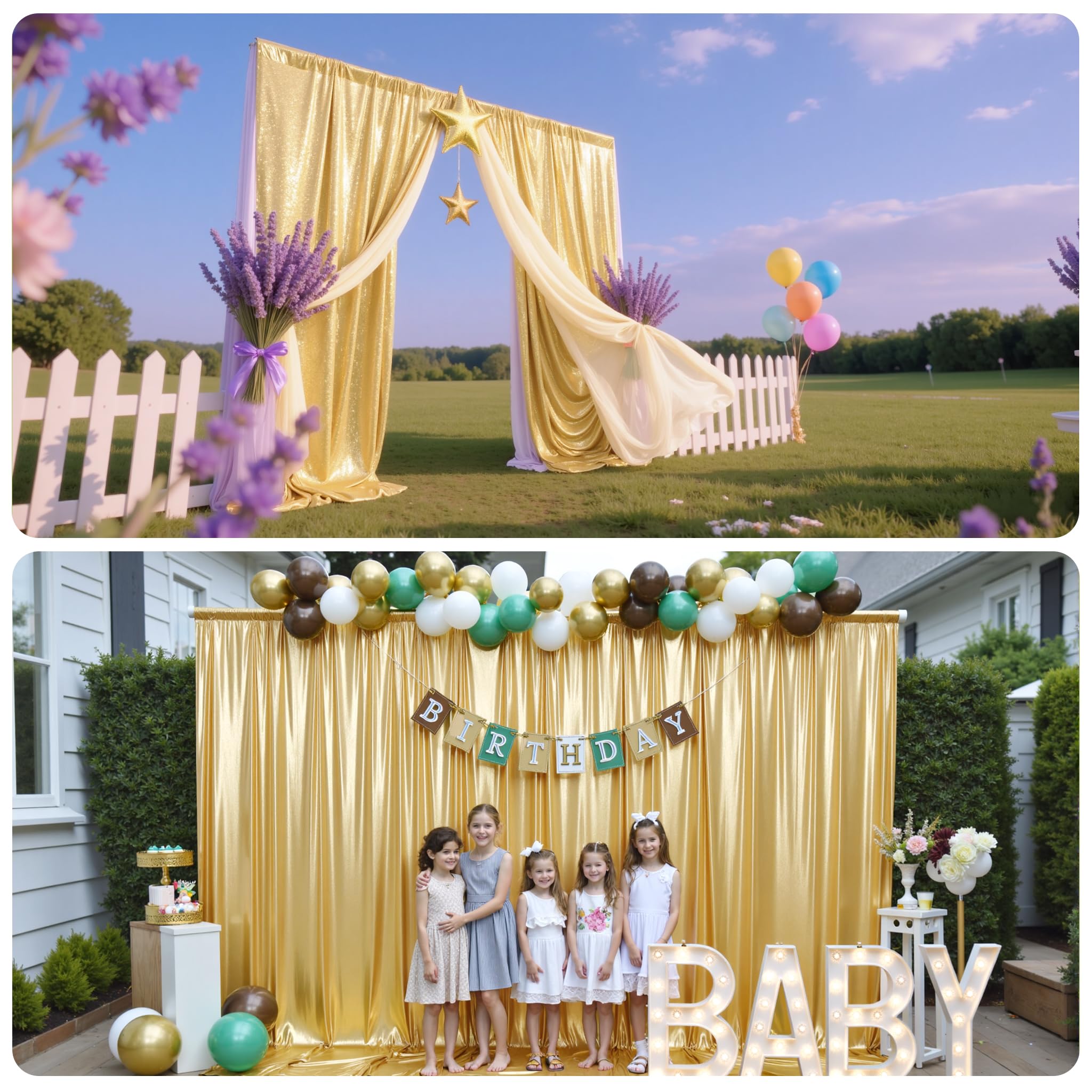 6x3m Gold Glitzer Vorhang – 4 Stück 1,5x3M Faltenfreier Pailletten Hintergrund, Schimmernde Deko Stoff Vorhänge für Hochzeit, Geburtstag, Fotoshooting, Abschlussfeier