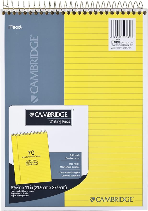 Mead Legal Pad Writing Pads, Top Bound, Wide Ruled Paper