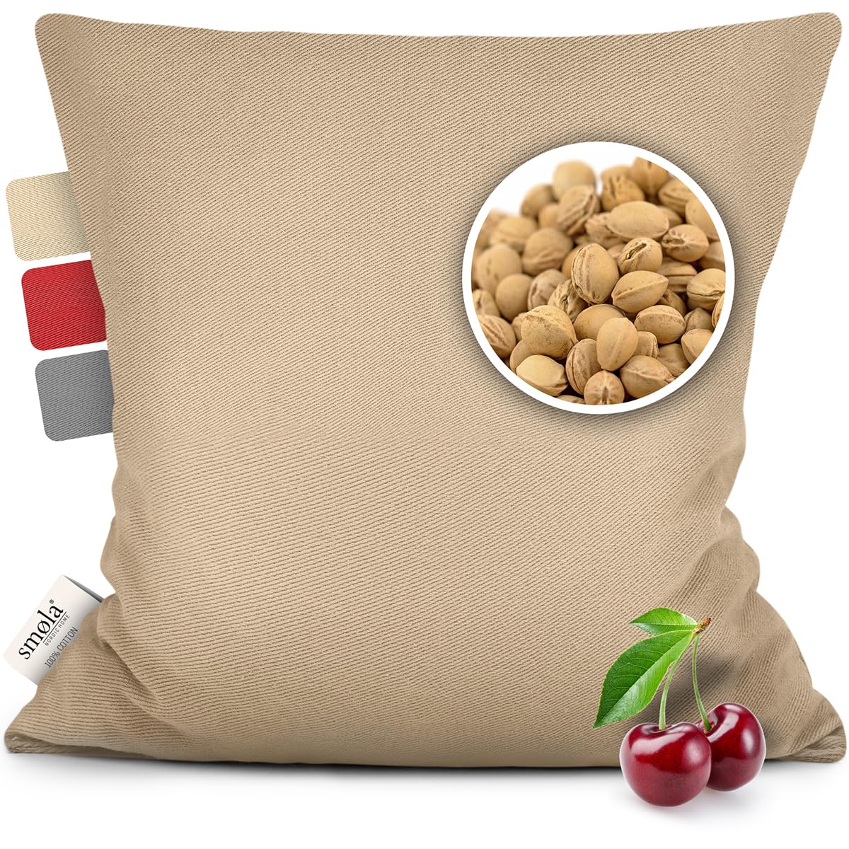 cuscino con noccioli di ciliegia per microonde, cuscino con grani 24x25cm | Cuscino termico 100% cotone | 750g di noccioli di ciliegia | Borsa dell'acqua calda naturale per bambini e adulti