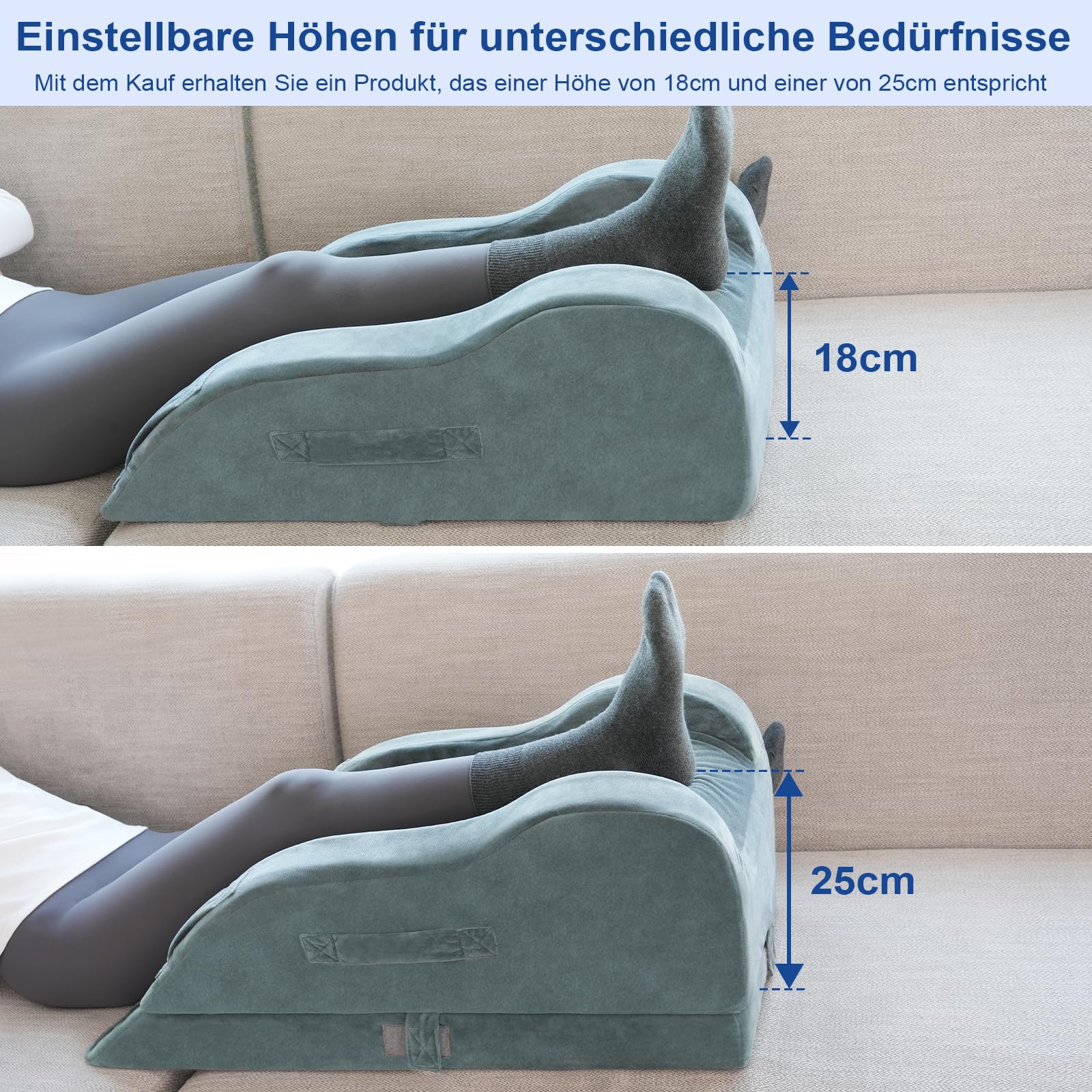 KingPavonini Verstellbare Venenkissen Beinhochlagerungskissen nach Operation, ergonomische Kurve für gerades Knie, Beinkissen aus Memory-Schaumstoff, lindert Schwellungen und Schmerzen (EIN Bein)