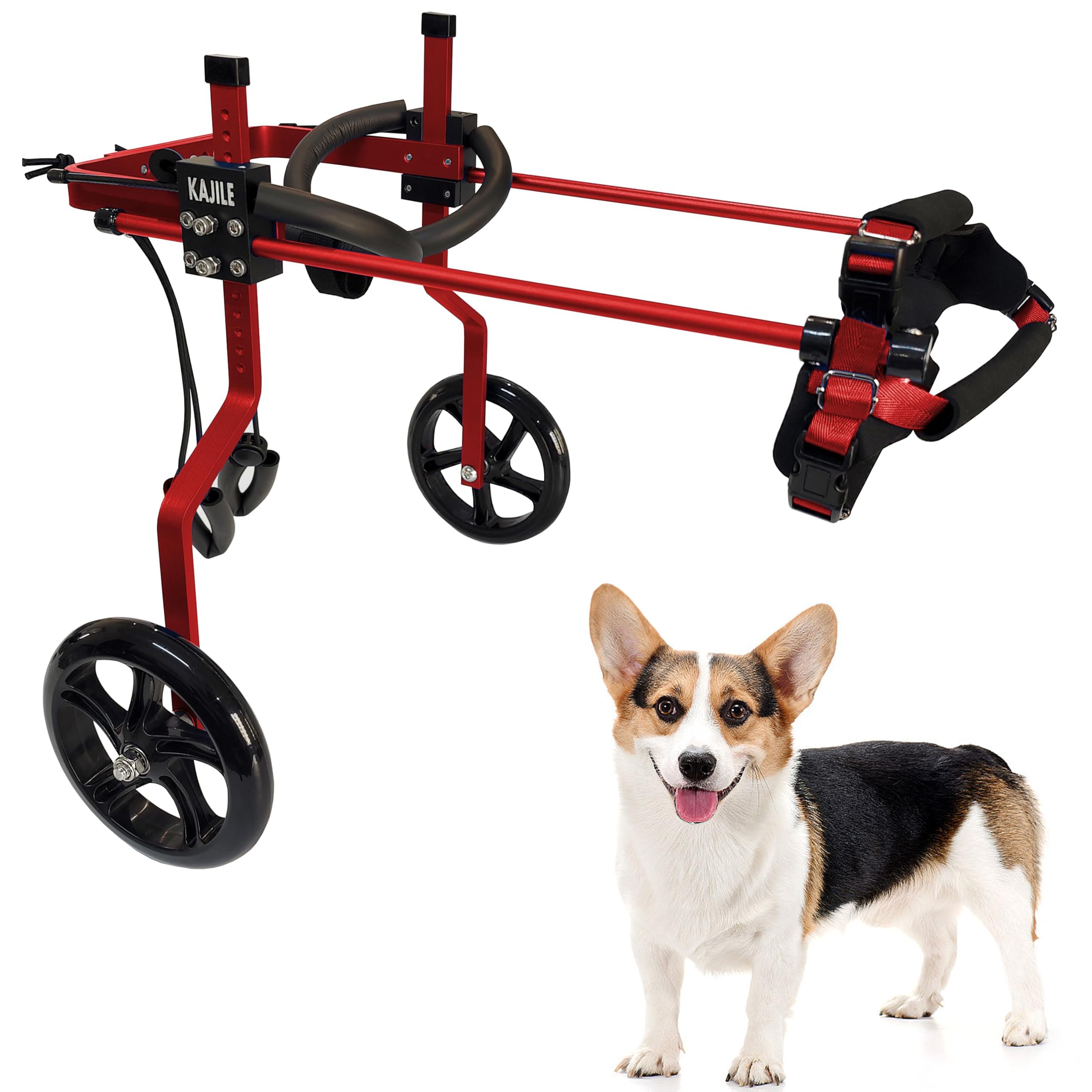 KAJILE Adjustable Dog Wheelchair,Pet Cart,Handicap Dog Weak Hind Legs Rehabilitation Training,Soft Harness,Easy Assemble,red,M-2