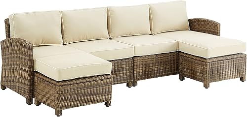 Crosley Furniture Bradenton 4-Piece Outdoor Sectional Sofa Wicker Conversation Patio