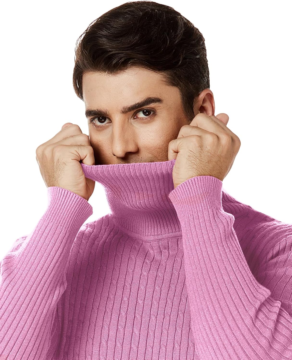 nine bull Mens Slim Fit Turtleneck Sweater Cable Knit Thermal Pullover Sweater