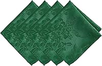Elrene Poinsettia Elegance Green Jacquard Christmas Holiday Cloth Dinner Napkins Set of 4, 17x17 Inch