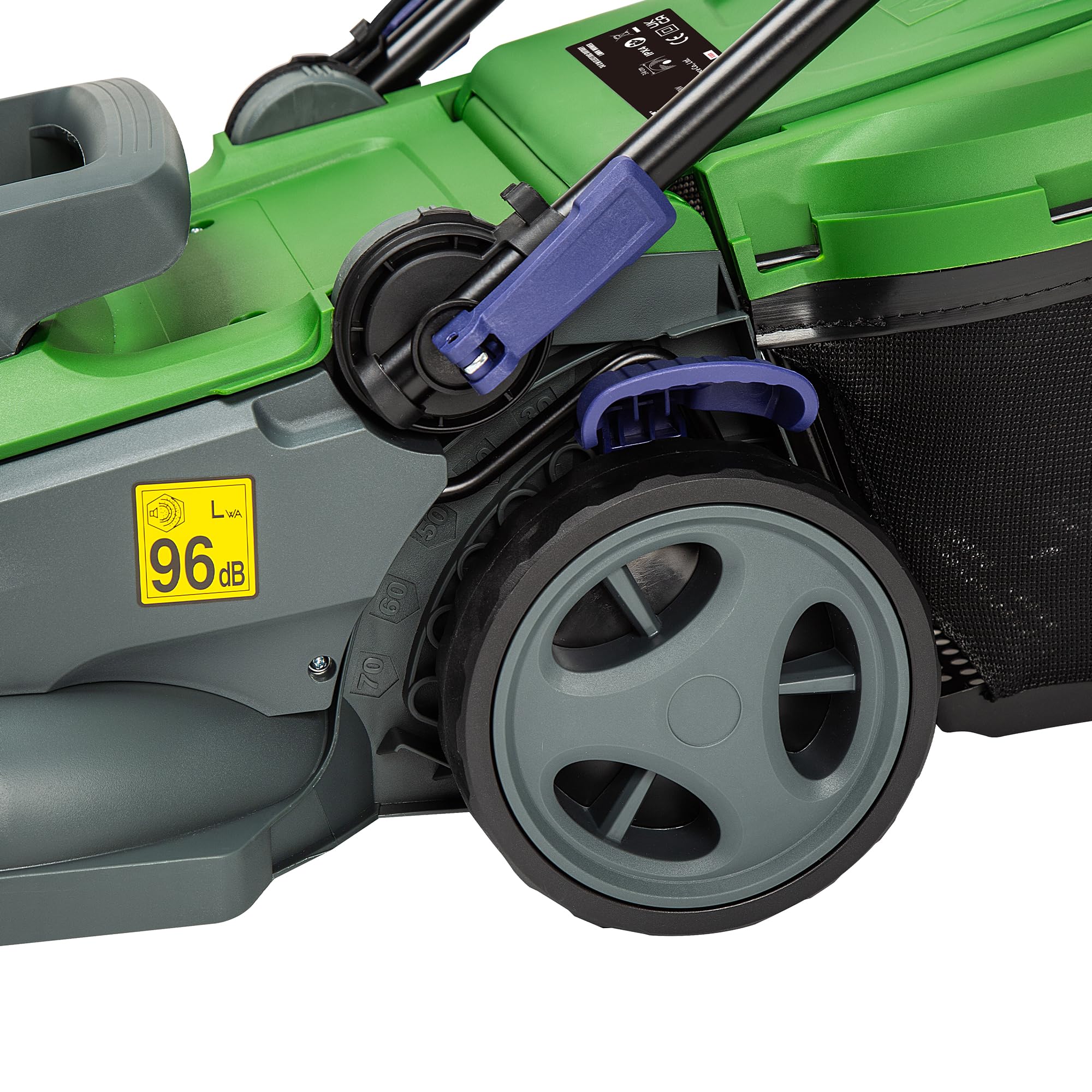 Forte Cortacésped eléctrico de 1400 W y 34 cm con un Ancho de Corte de 34 cm, 6 Alturas de Corte Ajustables y un Rodillo Trasero. Potente cortacésped eléctrico para césped pequeño a Mediano | Cortacésped con cable para césped pequeño y mediano. Hoja de ac