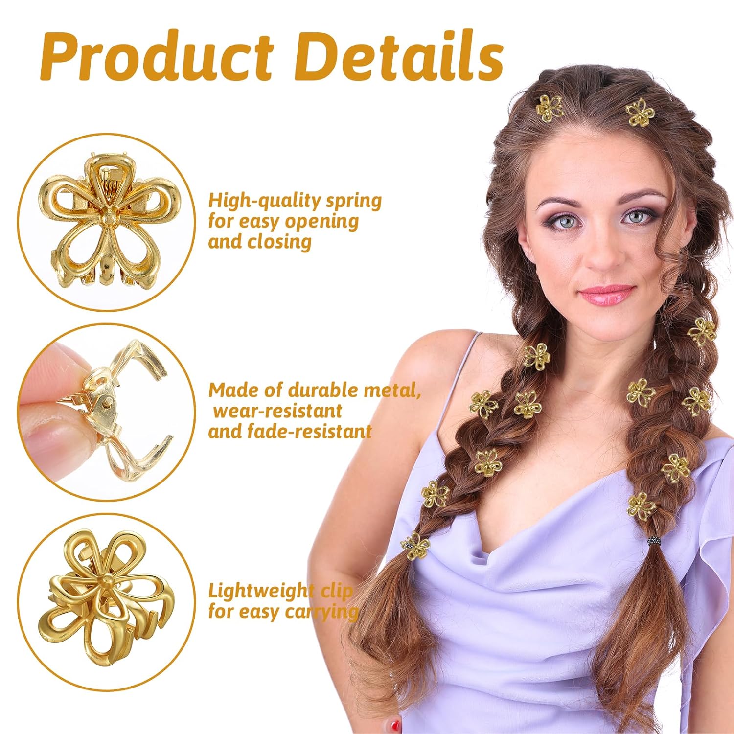 Mini Flower Hair Clips, 12 Pcs Gold Flower Claw Clips Cute Small Hair Barrettes Metal Floral Decorative Hair Accessories for Women Girls Thin Thick Hair - Image 3