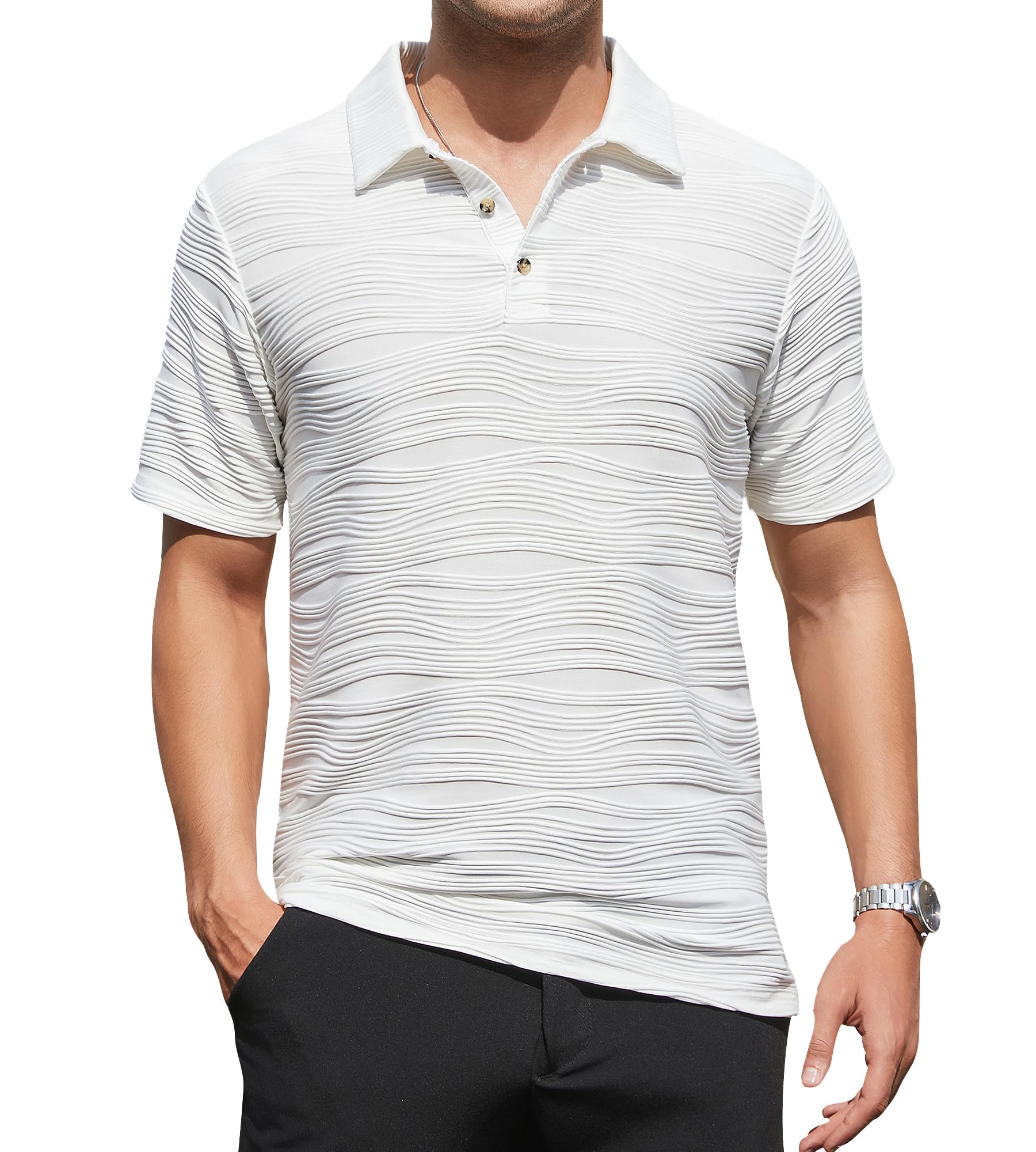 Alex Vando Mens Sweater Polo Long Sleeve Soft Knitted Jacquard Pullover Collared Sweater