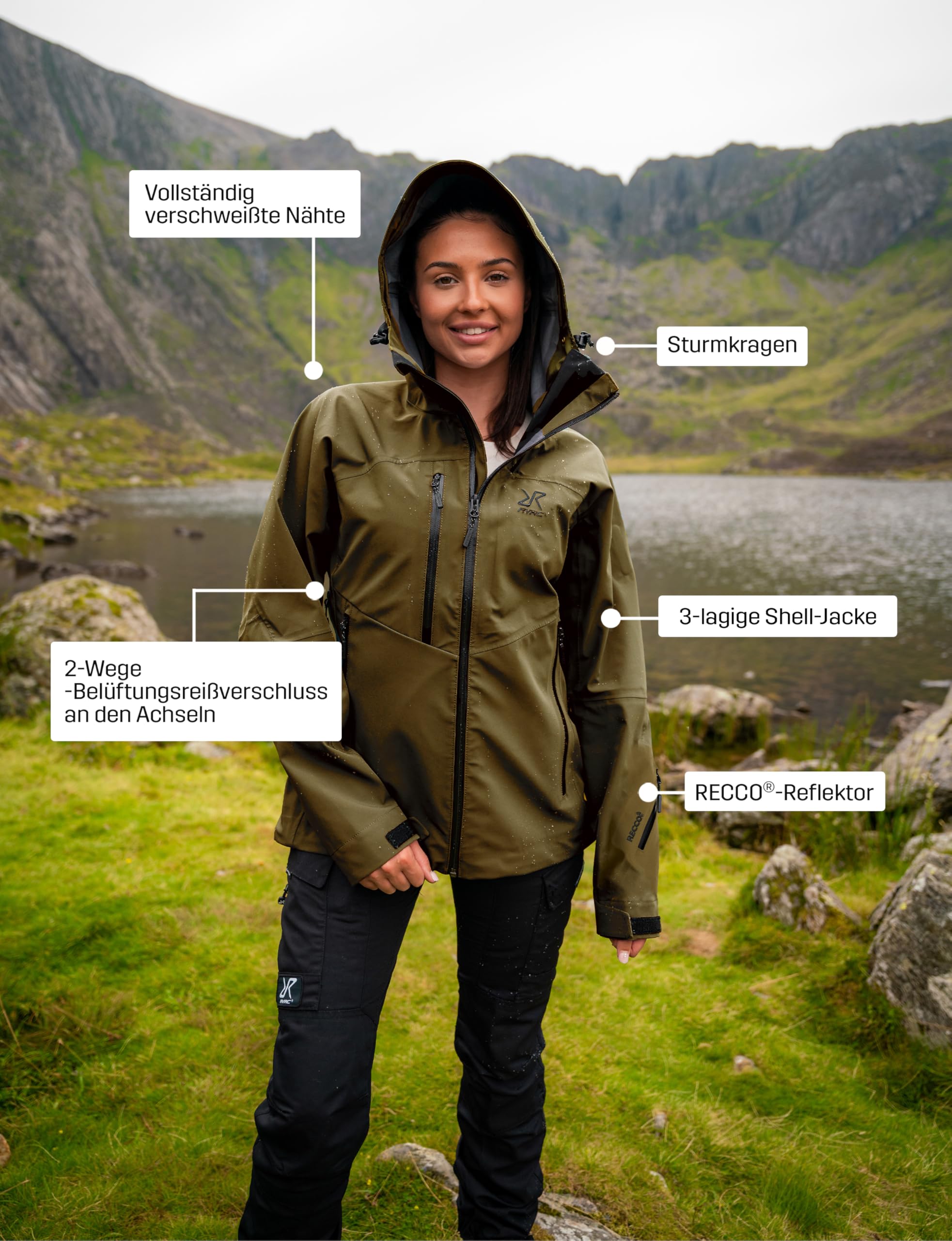 RevolutionRace Cyclone 3L Shell Jacket für Damen, Wasserdichte Jacke mit Recco-Reflektoren zum Wandern