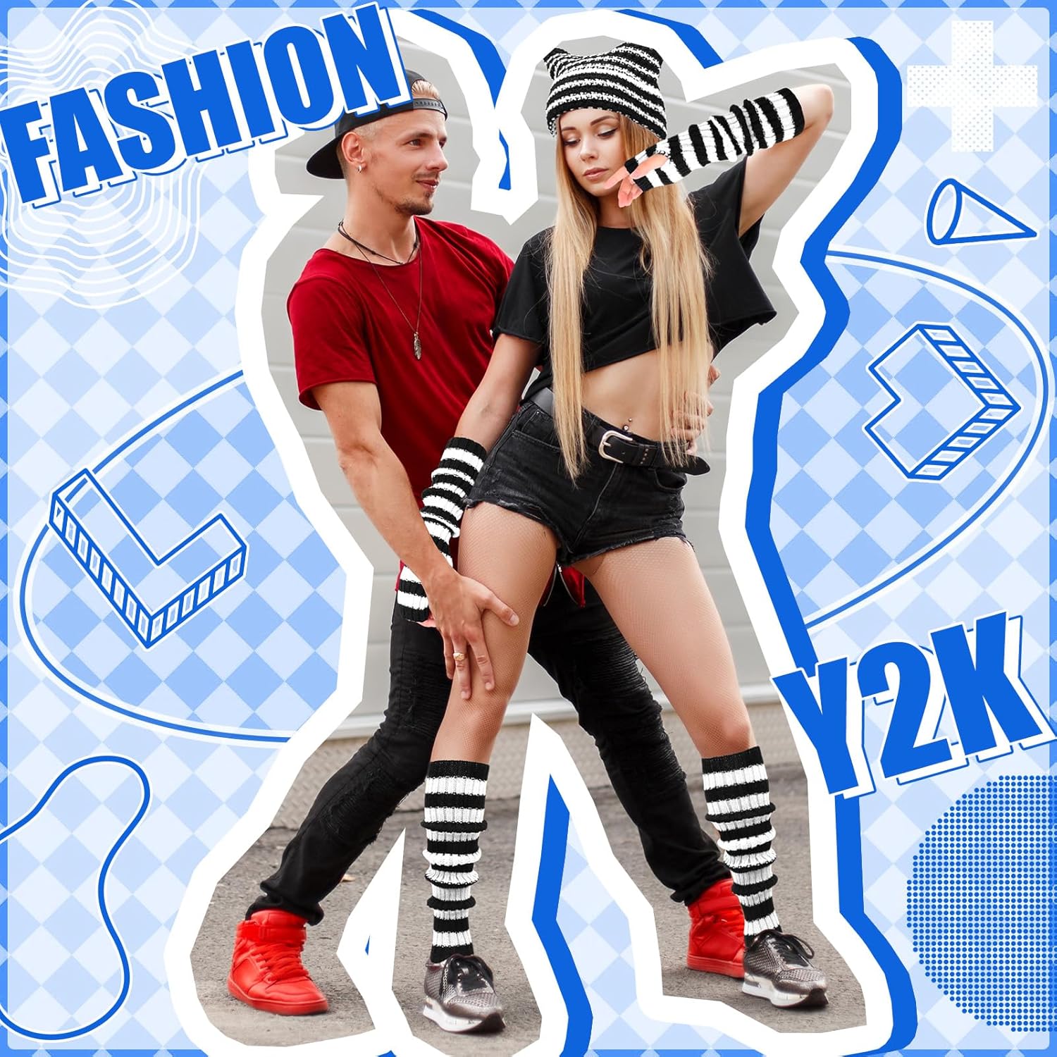 Y2k Crochet Beanie Hats Knitted Striped Arm and Leg Warmers Cat Beanie Accessories for Women - Image 5