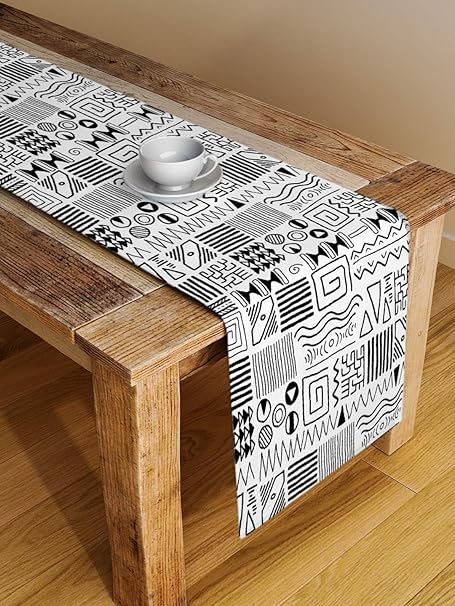 Alina decor Polycotton and Polyester Digital Printed Table Runner for Dining and Center Table Home Decor (White, Size:13'' X 49'')