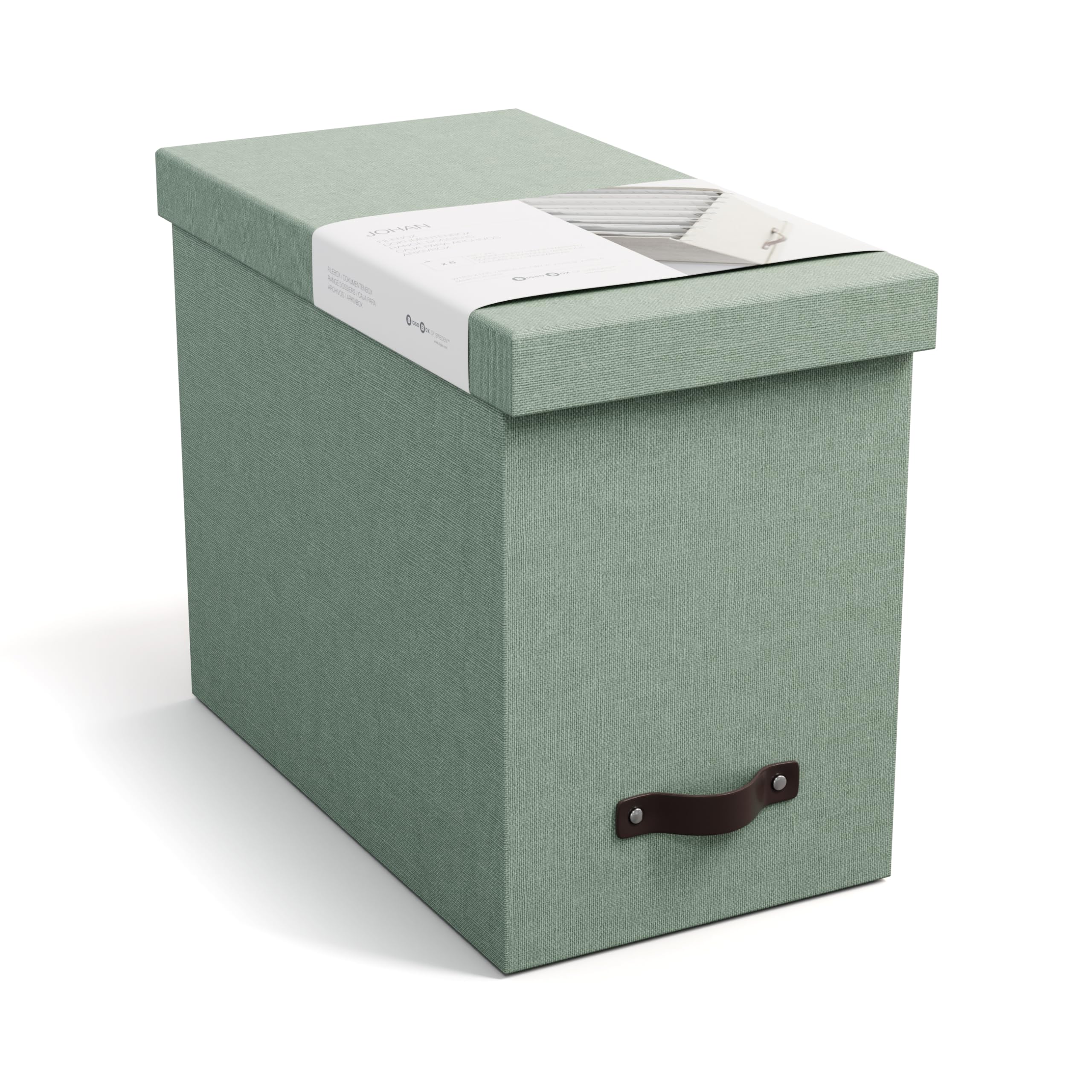 BIGSO JOHAN Hängeregisterbox A4 – Hängemappenbox mit Deckel und Griff – Schreibtischablage für Hängemappen & Dokumente – Aufbewahrungsbox aus recycelter Faserplatte und Papier – mintgrün