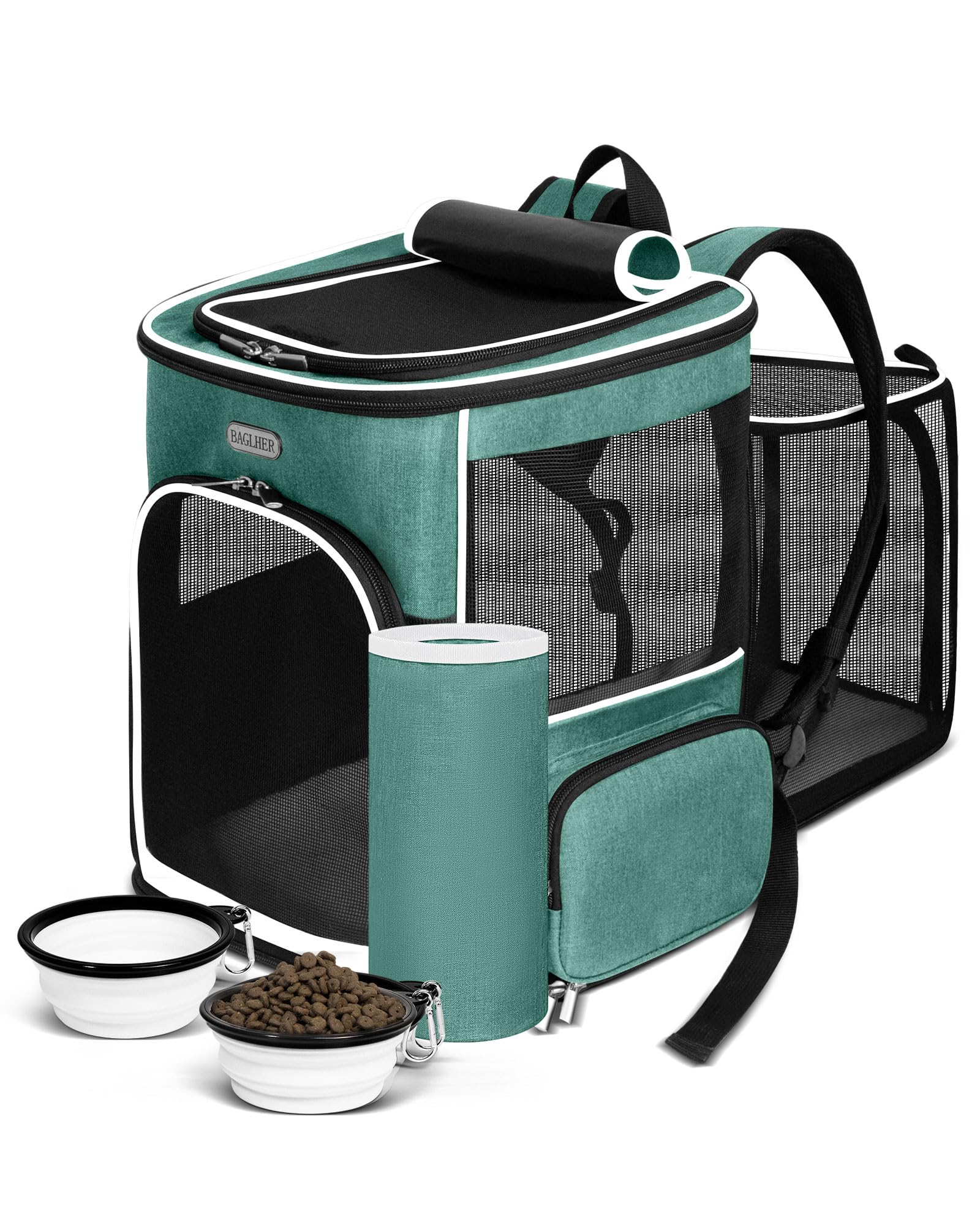 BAGLHER Expandable Cat Carrier Backpacks, Retractable Pet Carrier Backpack for Small Dogs & Cats with Breathable Mesh, Travel Bag Up to 18 Lbs for Hiking Camping Outdoor - Green
