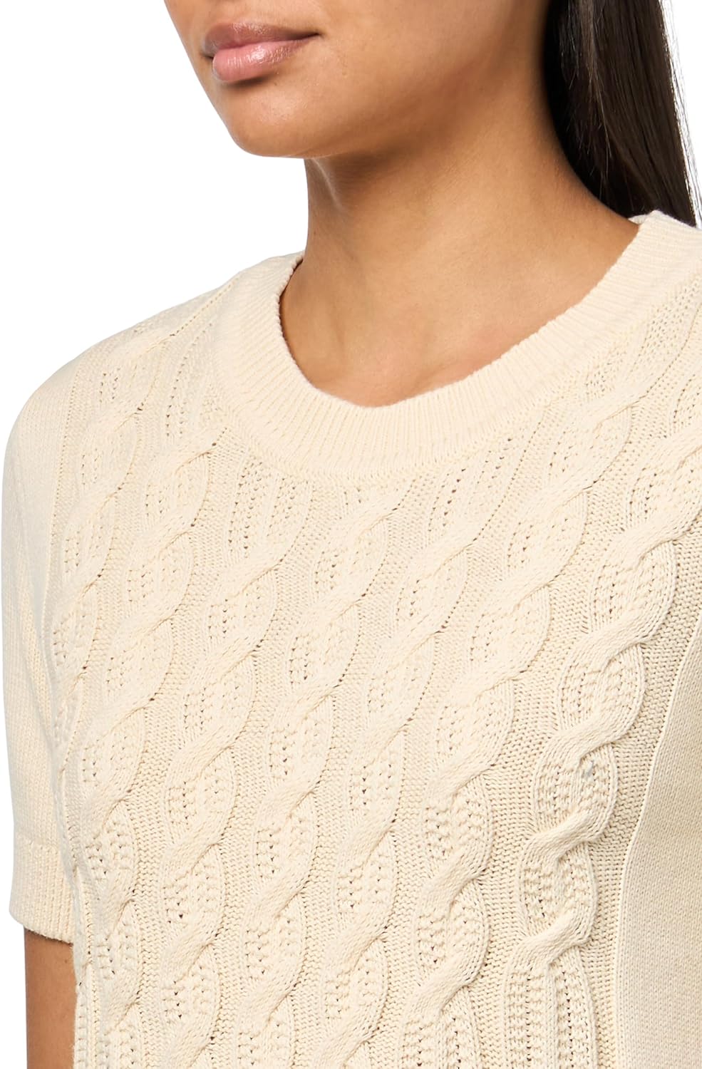 Nautica Womens Short Sleeve Crew Neck Cable Solid Sweater - Image 3