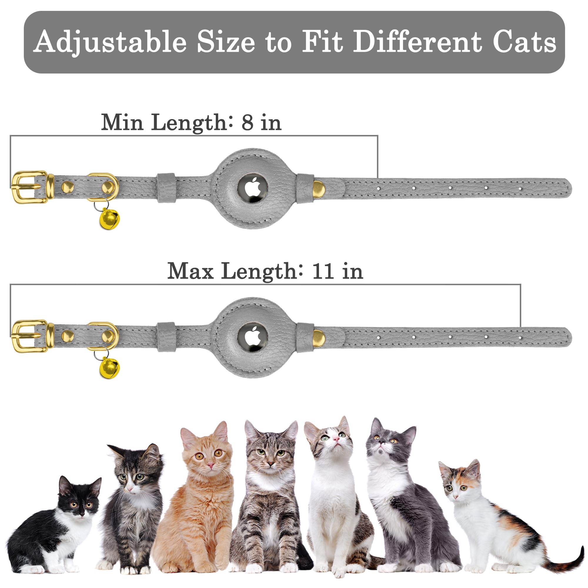 OOPSDOGGY Cat Collar with Bell for AirTag, Non Breakaway Leather Kitten Collar with Apple Air Tag Holder - Image 4