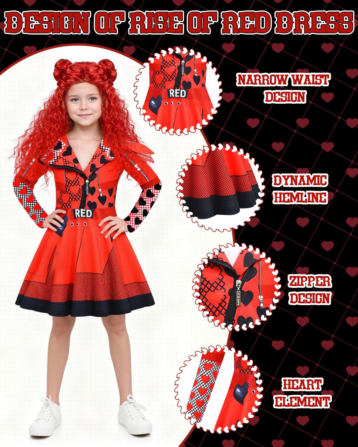 TOLOYE Red of Rise Costume, Red of Rise Dress with Crossbody Bag, Wig and Gloves - Image 3