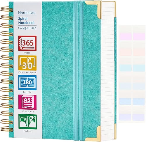 Cuaderno de espiral, cuaderno de cuero de tapa dura de 365 páginas, diario grande con rayas B5 para mujeres y hombres, cuadernos universitarios a
