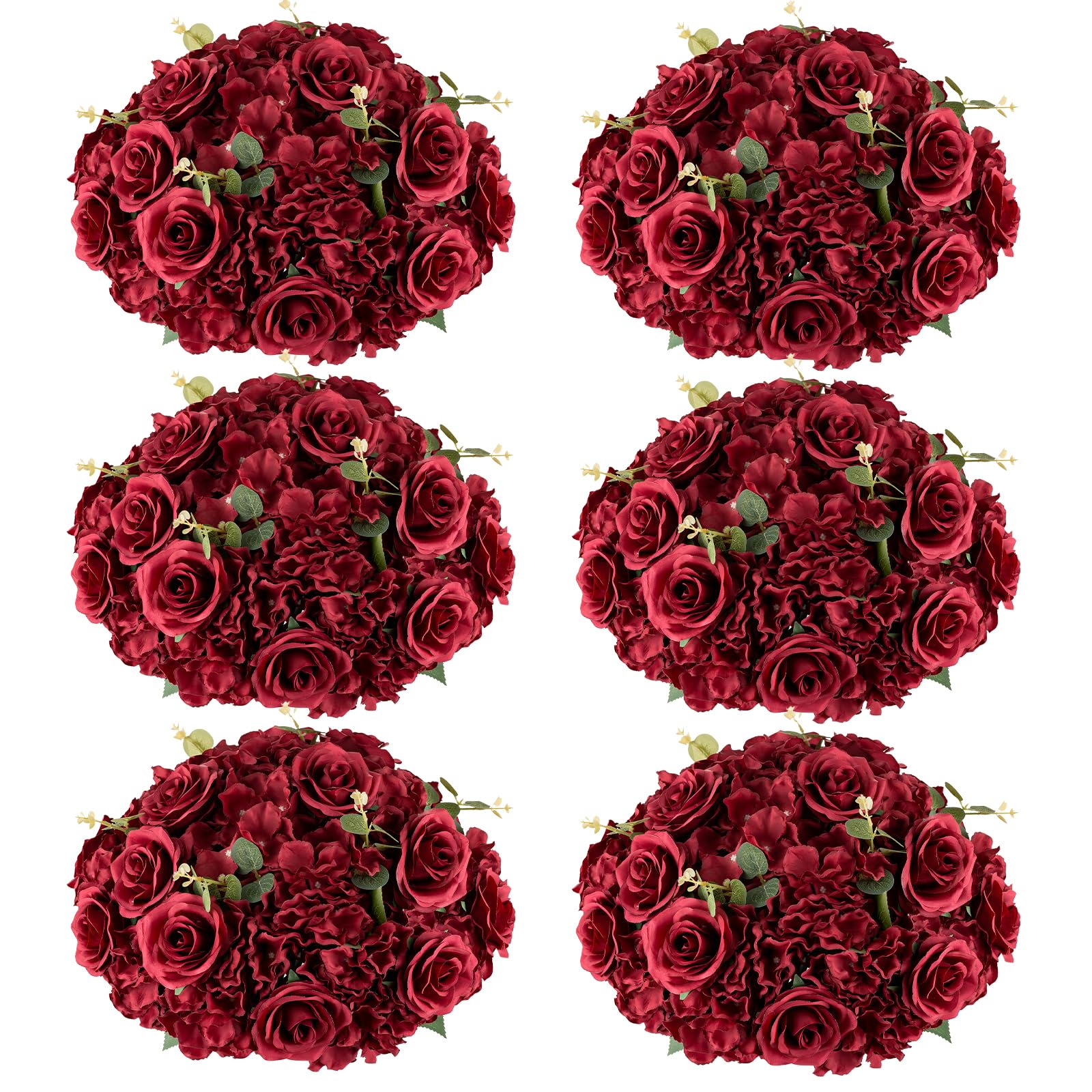 Flower Balls for Centerpieces Wedding Flowers - 6 Pcs Large Fake Rose Balls, Burgundy Flowers for Centerpieces Tables, Hydrangea Artificial Silk Flower Ball, Arrangement Bouquet for Party, Home Decor