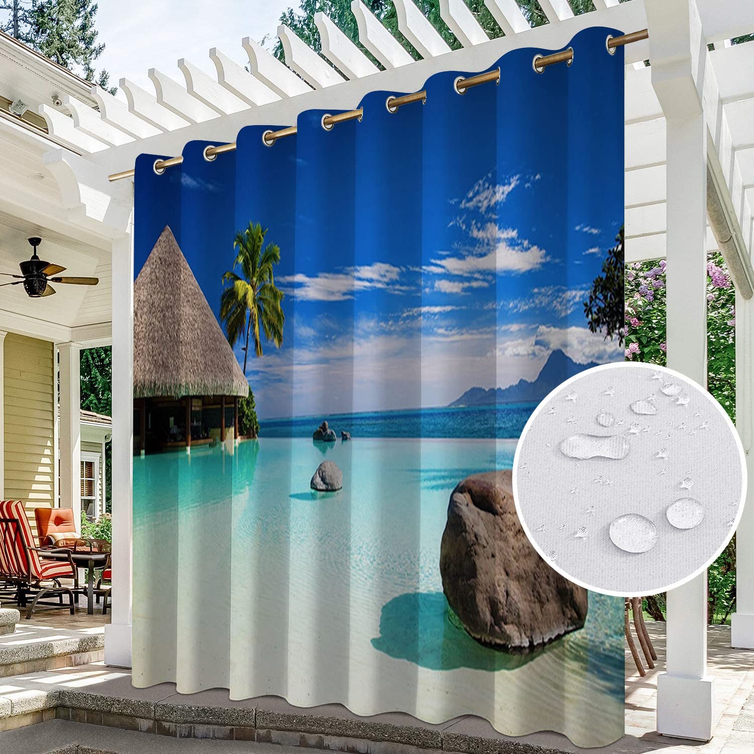 Rideaux de terrasse imperméables pour porche, pergola cabane, tonnelle, auvent à œillets - Un panneau (254 cm x 234 cm)