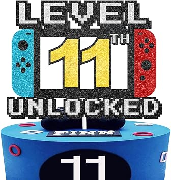 Level Up Cake Topper - 11th Birthday Level Up Cake Decorations for Video Game Themed Kids Party Supplies