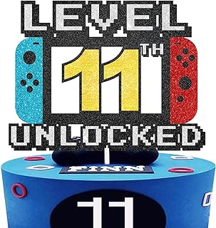 Level 11th Unlocked Cake Topper - Level 11th game Sign Theme Party Decorations 11th Birthday Level Up Cake Decorations for Video Game Themed Kids Boy Girl Party Supplies