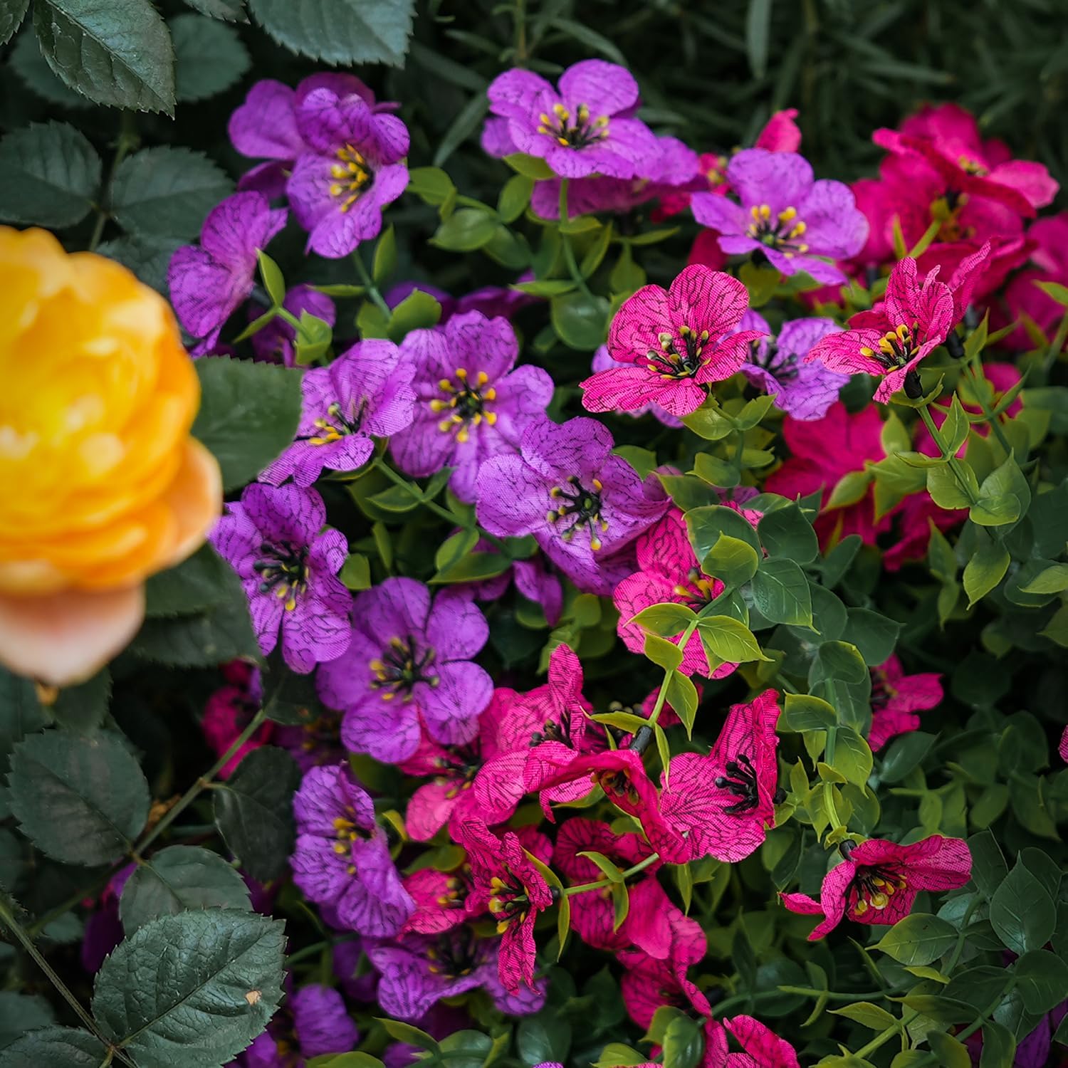 Artificial Faux Outdoor Indoor Plants Flowers for Spring Summer Decoration, 12 Bundles Fake Silk Daisy Eucalyptus Realistic UV Resistant for Outside Planter Pot Window Porch .(Purple and pink) - Image 5