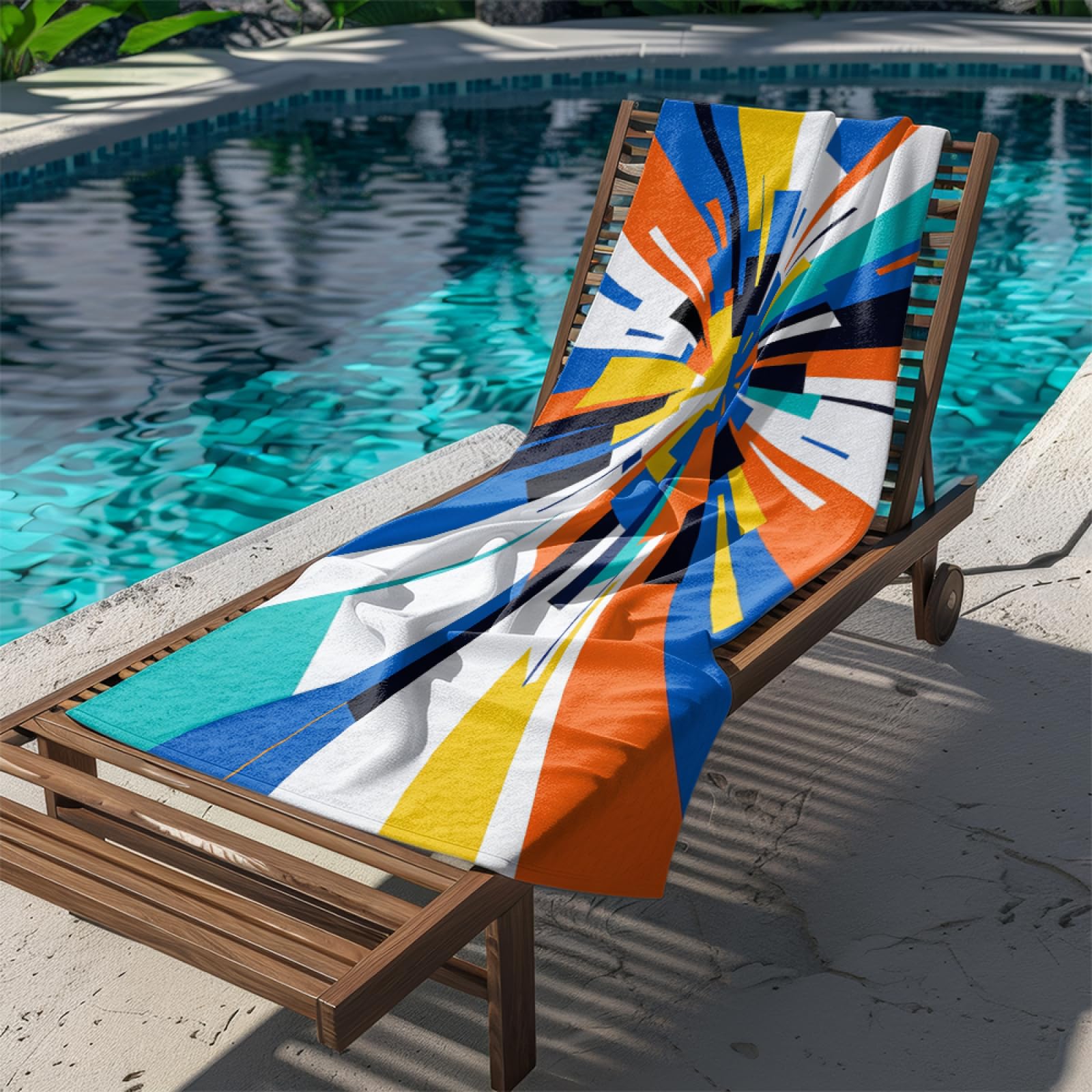 Fouta PlageModèle Abstrait Bleu Orange Jaune Modèle Surdimensionné avec Diverses Tailles, Respirante et Portable, Parfaite pour Voyages Sorties Piscine et Usage Extérieur Quotidien 90x160 cm