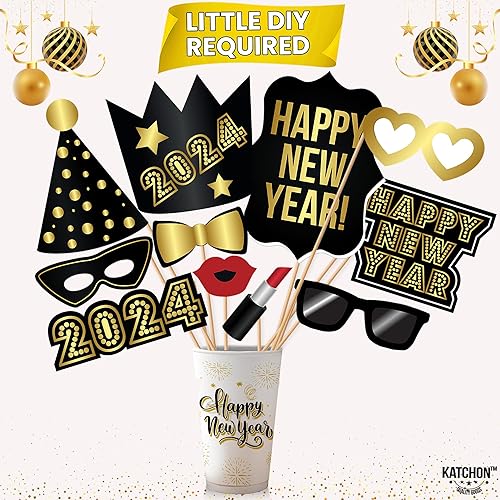 Miniatura 5 de Accesorios grandes para cabina de fotos de Año Nuevo 2023  Paquete de 26  Accesorios de cabina de fotos de Año Nuevo de papel negro dorado