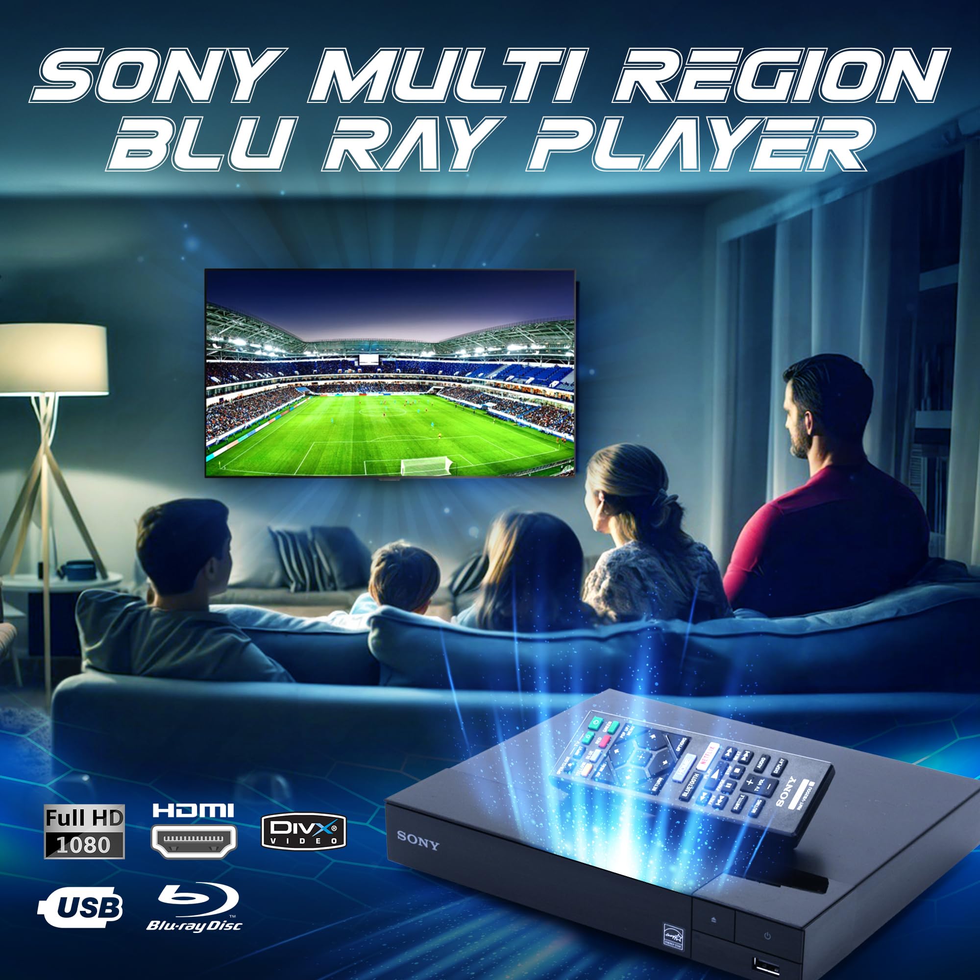 Lecteur Blu-ray Sony BDP-BX370 sans région | Code multi-régions | Blu-ray A B C, DVD 0-7 | Streaming WiFi | Dynastar 1,8m HDMI inclus