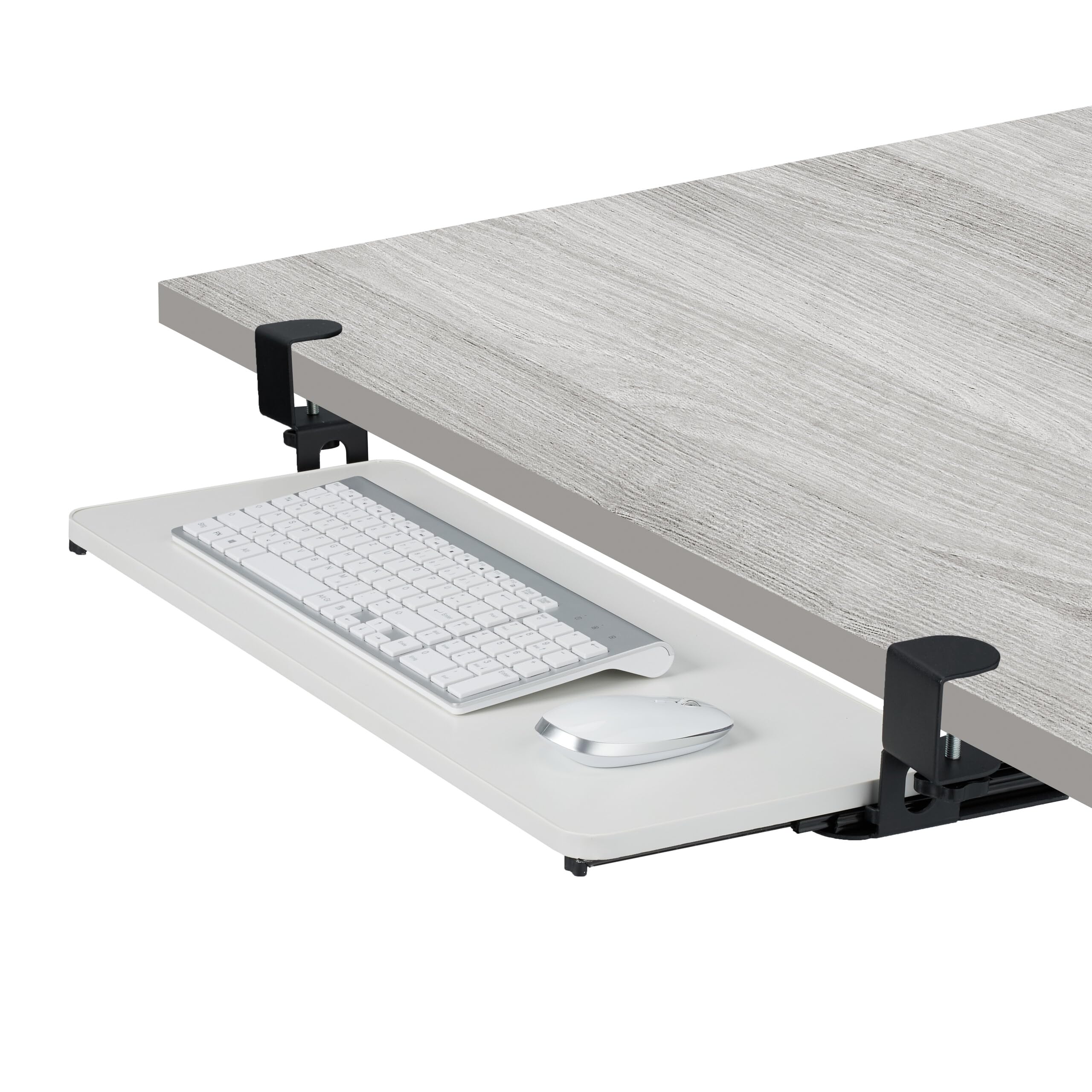 Relaxdays Support Coulissant pour Clavier et Souris, Design Moderne, Montage sans perçage, Plateau 65 x 34 cm, Blanc