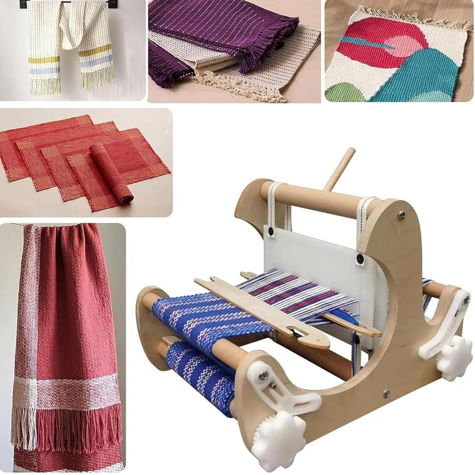 Webset, Tisch-Webrahmen-Set aus Holz mit Starren Litzen und Webschiffchen, Webbreite 20 cm