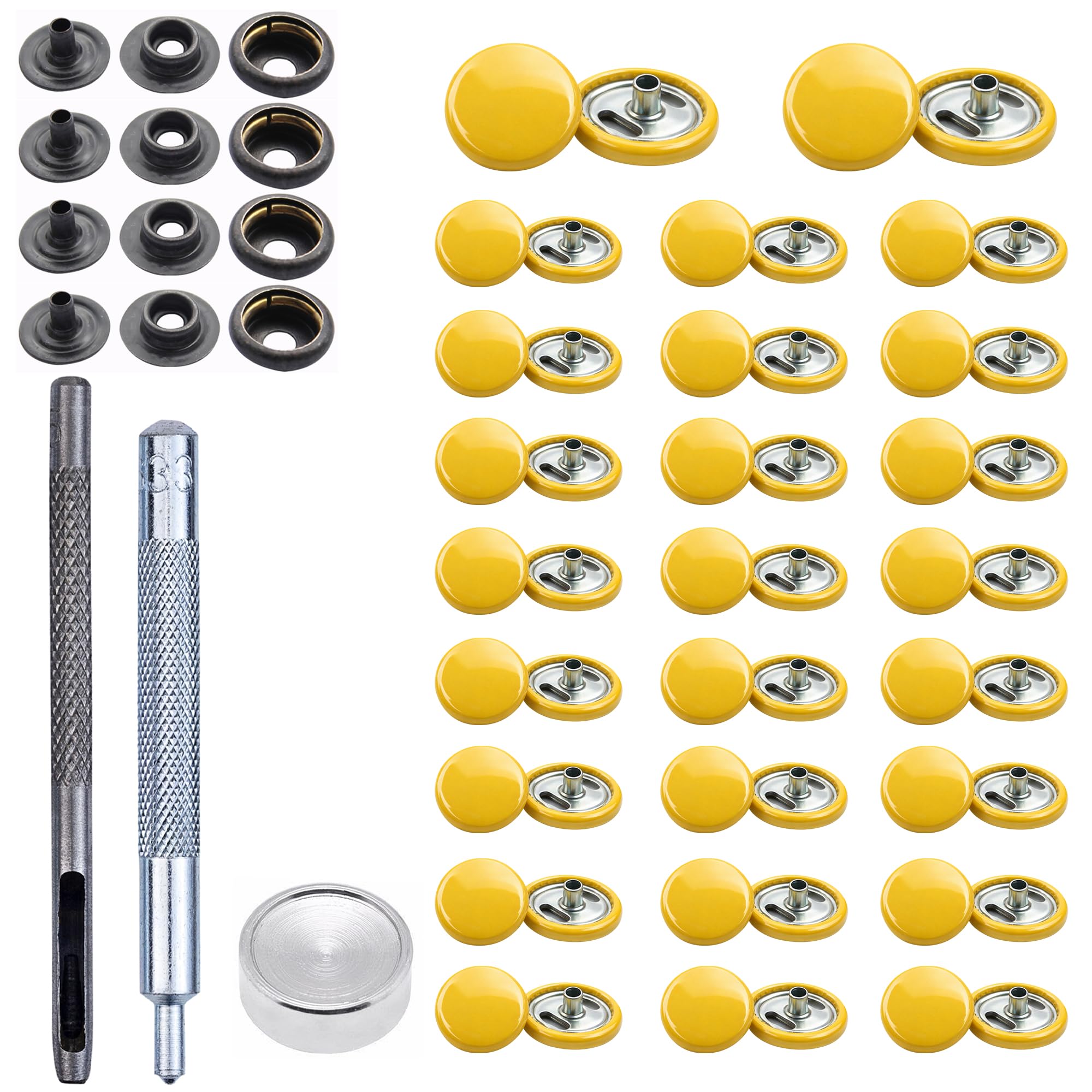 WedDecor 15mm Druckknöpfe Grau 4 Teile Snap Verbindungen Mit Befestigung Handwerkzeuge für Bekleidung,Beutel,Lederhandwerk, Mode Zubehör, Bastelarbeiten Handwerk Projekte, Gelb, 500pcs