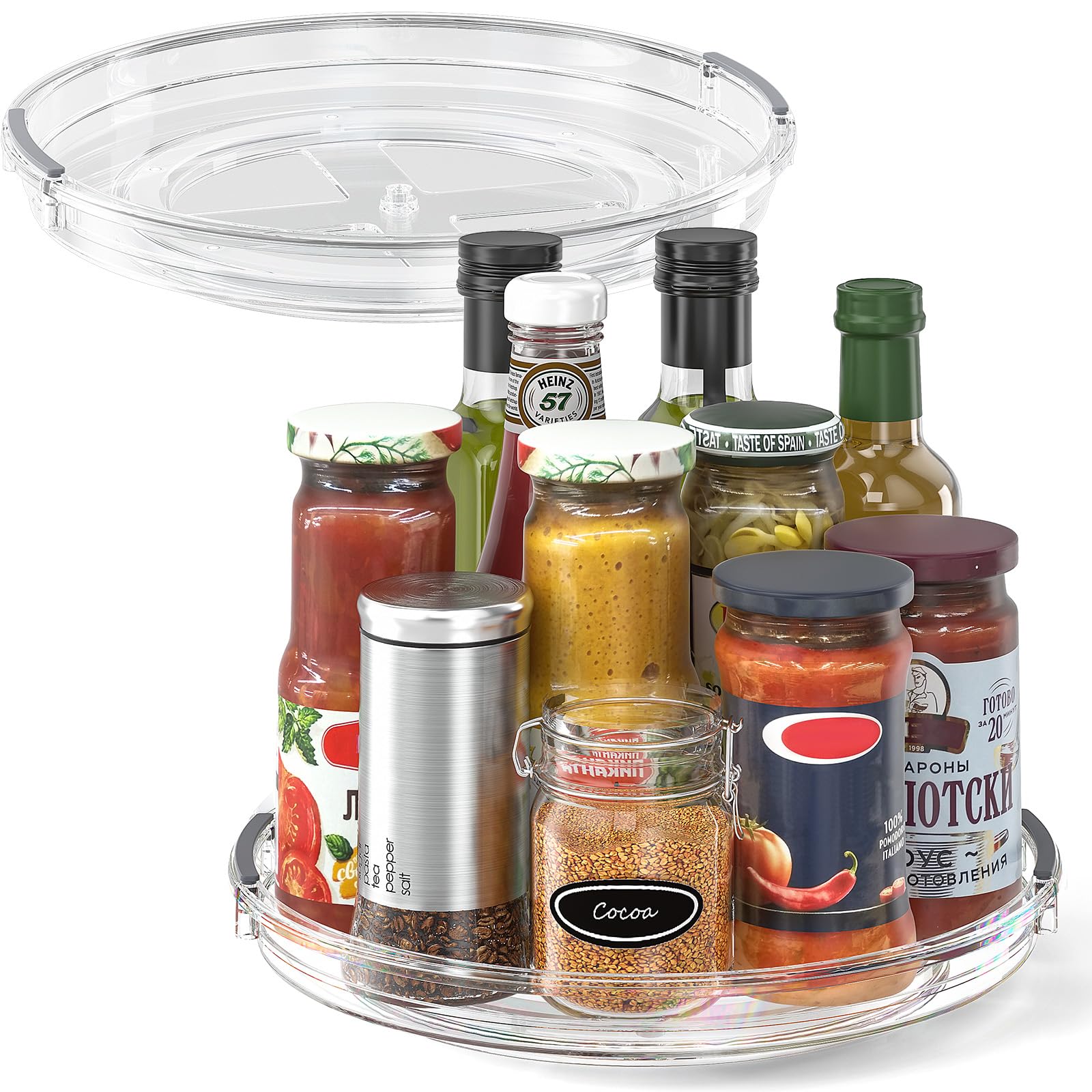 LAMU 2 Pack 27CM Lazy Susan Turntable for Cupboard, Rotating Spice Organiser for Cabinet, Kitchen, Table Top, Countertop, Pantry Fridge Organiser and Storage, Clear