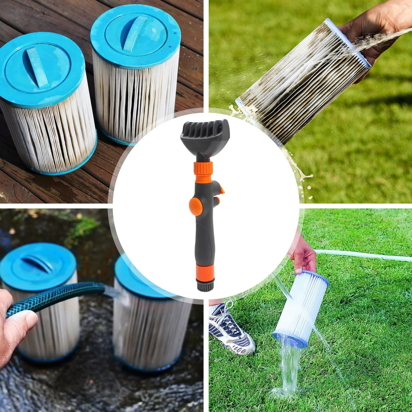 Cepillos de limpieza de filtro de piscina, cepillo de limpieza rápido de mano resistente, limpiador de cartucho de peine de filtro de piscina, para manguera de jardín, jacuzzi, hojas de hogar