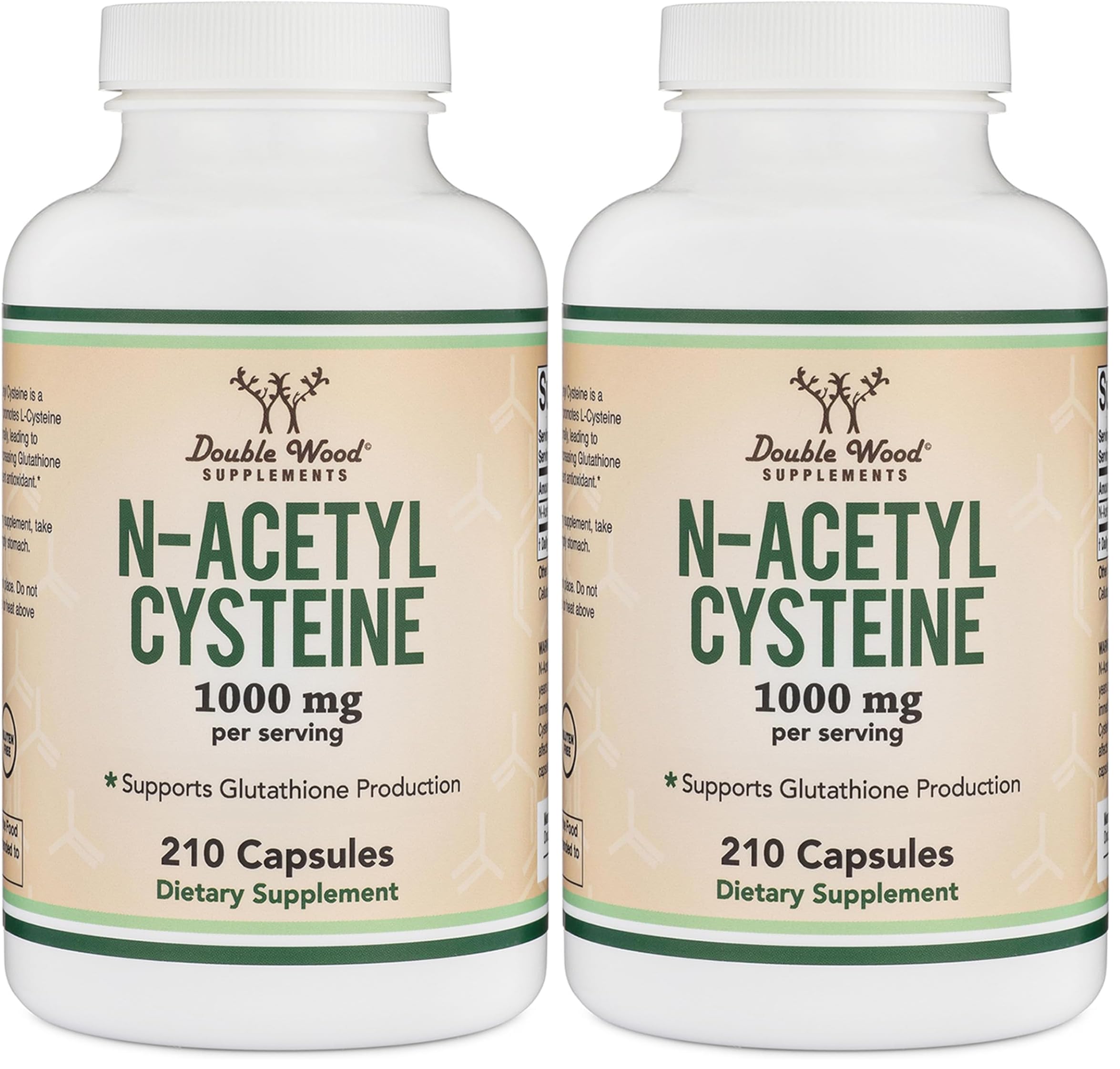 NAC Supplement N-Acetyl Cysteine (1,000mg Per Serving 500mg Per Cap, 210 Capsules) (Third Party Tested) with Odor Masking Technology to Boost Glutathione Levels by Double Wood (Pack of 2) 210 Count (Pack of 2)