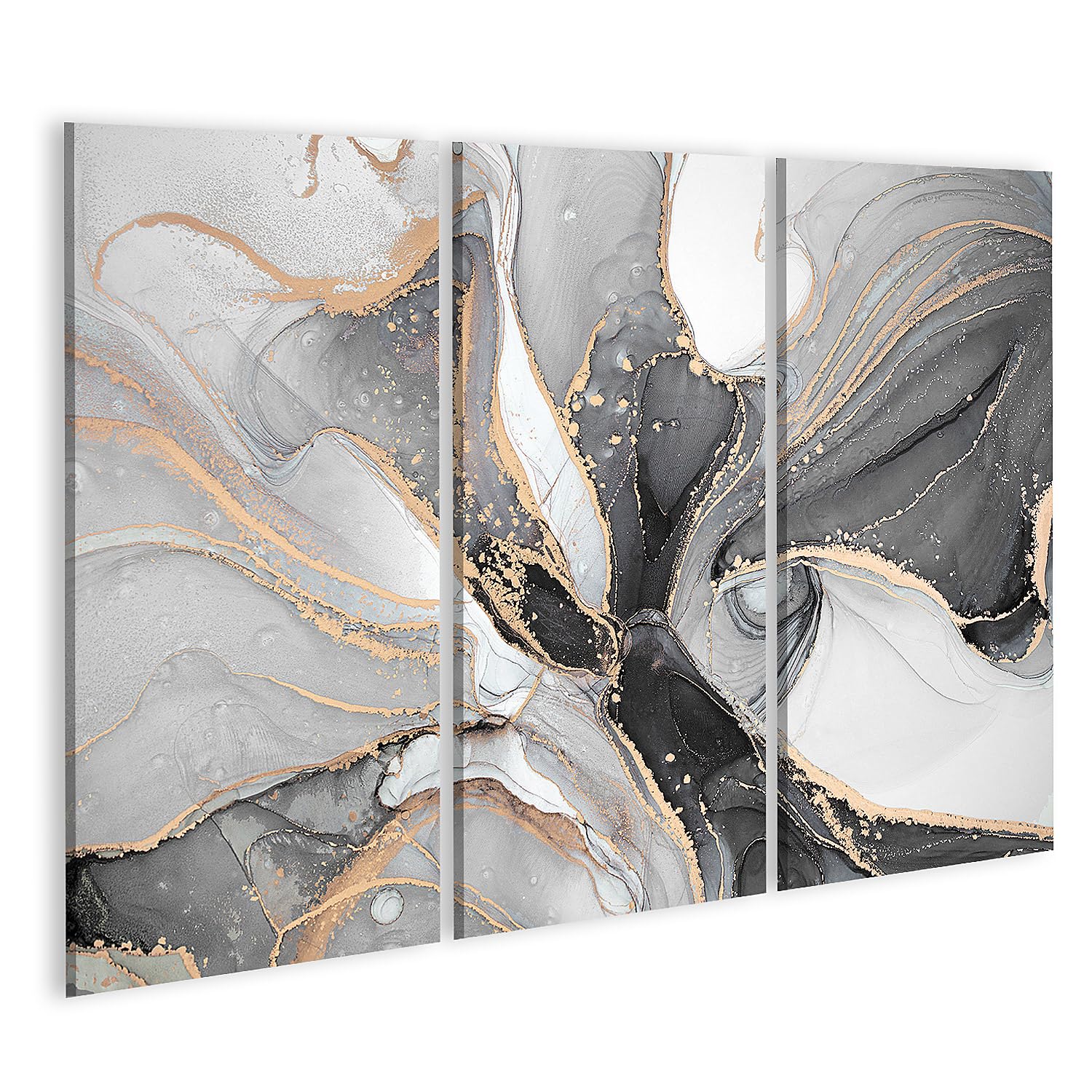 islandburner Prime Bild auf Leinwand Abstrakte Marmor Textur Graue und Goldene Farben Bilder Wandbilder Poster