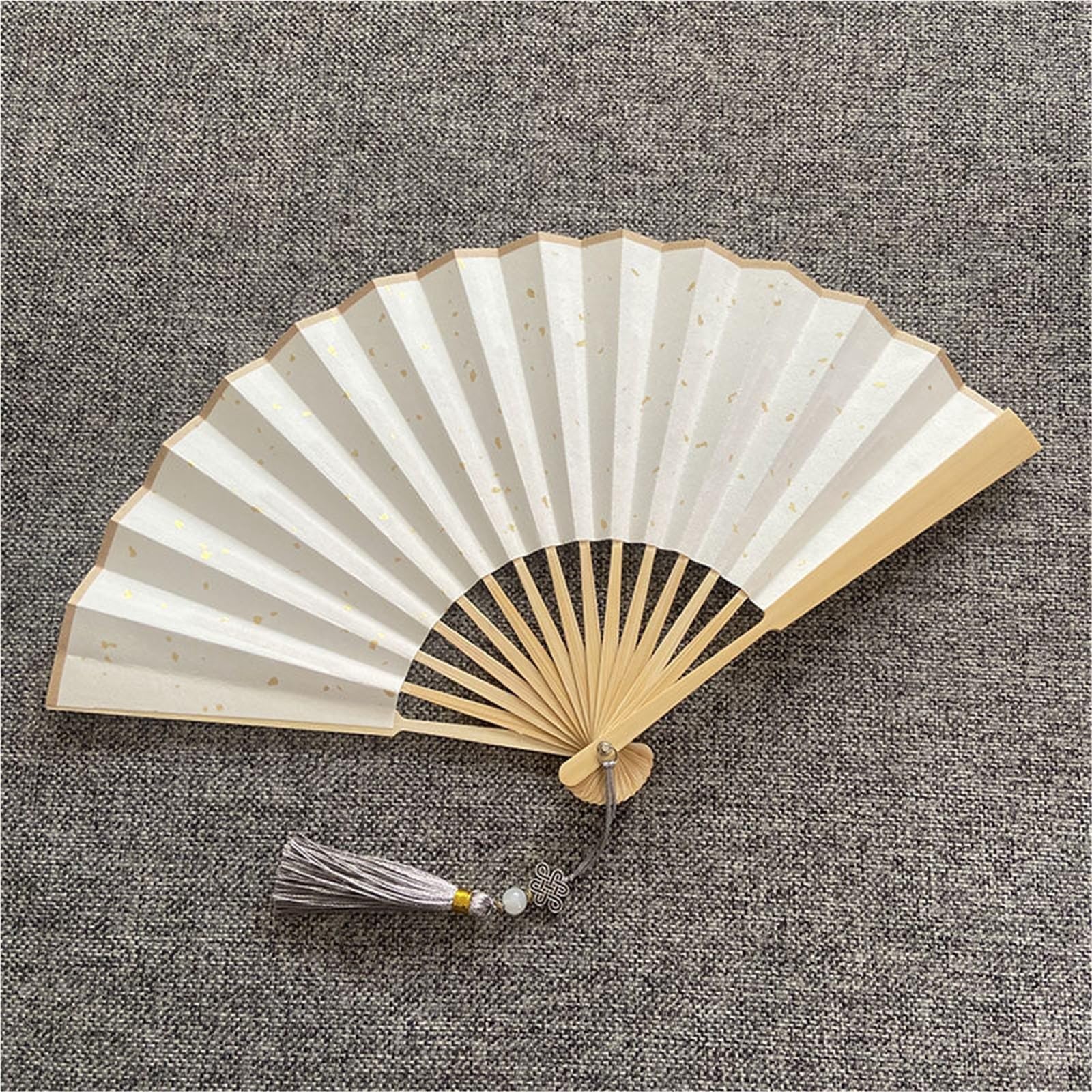 SXTYYH Mini Folding Hand Fan With Tassel, 4-6inch Classical Multicolor Gold Sprinkled Xuan Paper Handheld Fan for Women Foldable, Folding Fans for Line Dancing(5in,White)