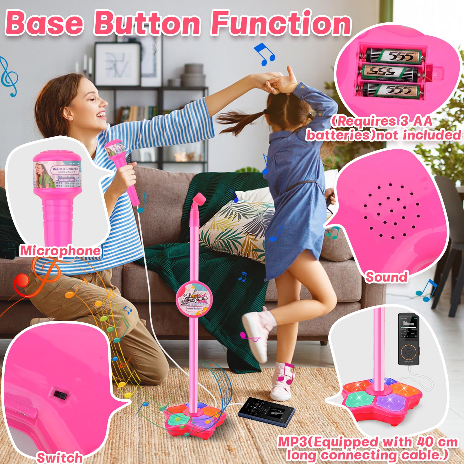 Vibbang Kids Microphone And Stand, Kids Microphone and Stand Adjustable,Kids Karaoke Sing Musical Toy - Image 3