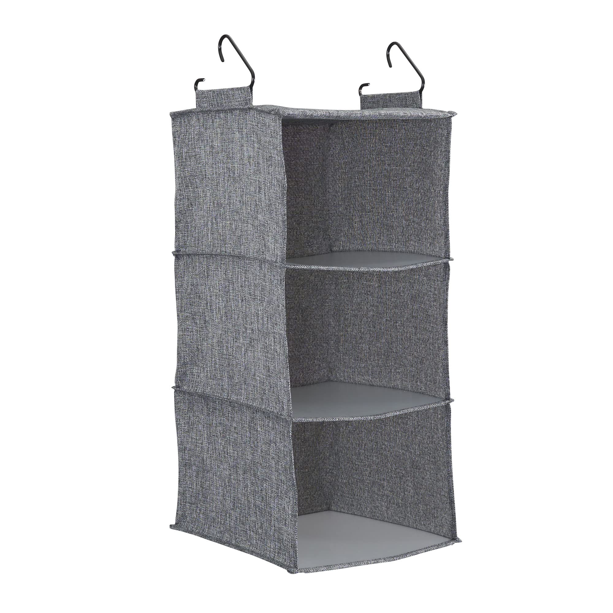 Household Essentials 3 Shelf Hanging Closet Organizer, Hanging Shelf with Hooks, Poly Linen and PEVA Shelving