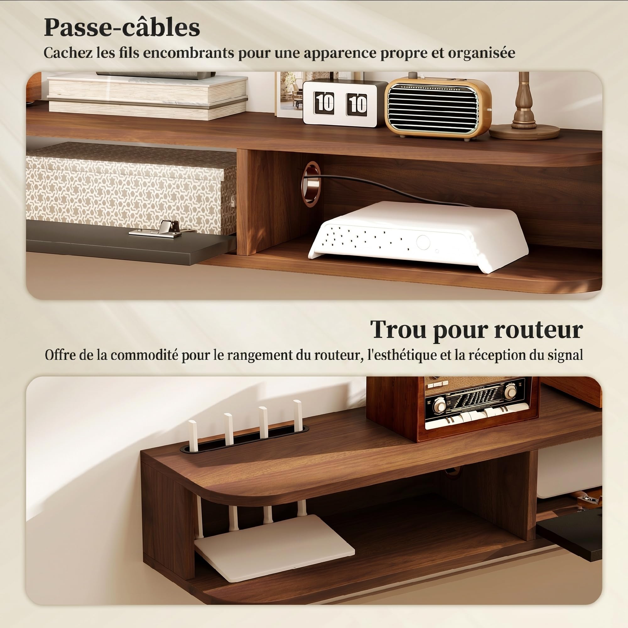 HOMCOM 71" Supporto TV sospeso moderno ripiano per TV fino a 75" Noce